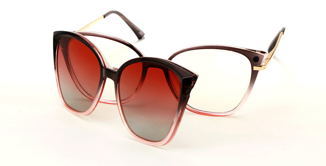 Clip-On Sunglasses 7750 - Black/Pink Polarized Lenses for Men & Women - Perfect for Driving, Outdoor Sports & Fashion Accessories