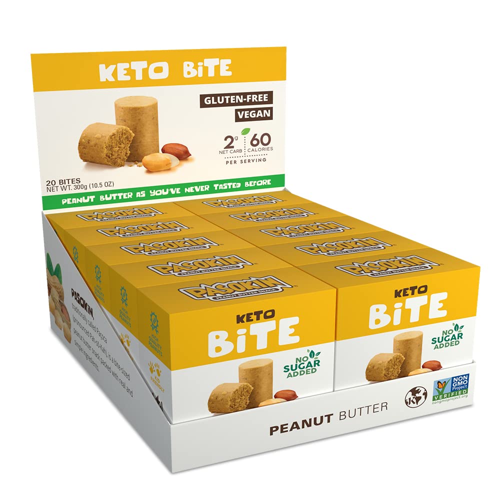 Pasokin Keto Bite Peanut Butter – Zero Sugar Added, Low Carb, Gluten-Free, Vegan, Plant-Based Protein Snacks – Dairy-Free Energy Bites for Keto Diet – Perfect for On-the-Go, Workout & Healthy Lifestyle
