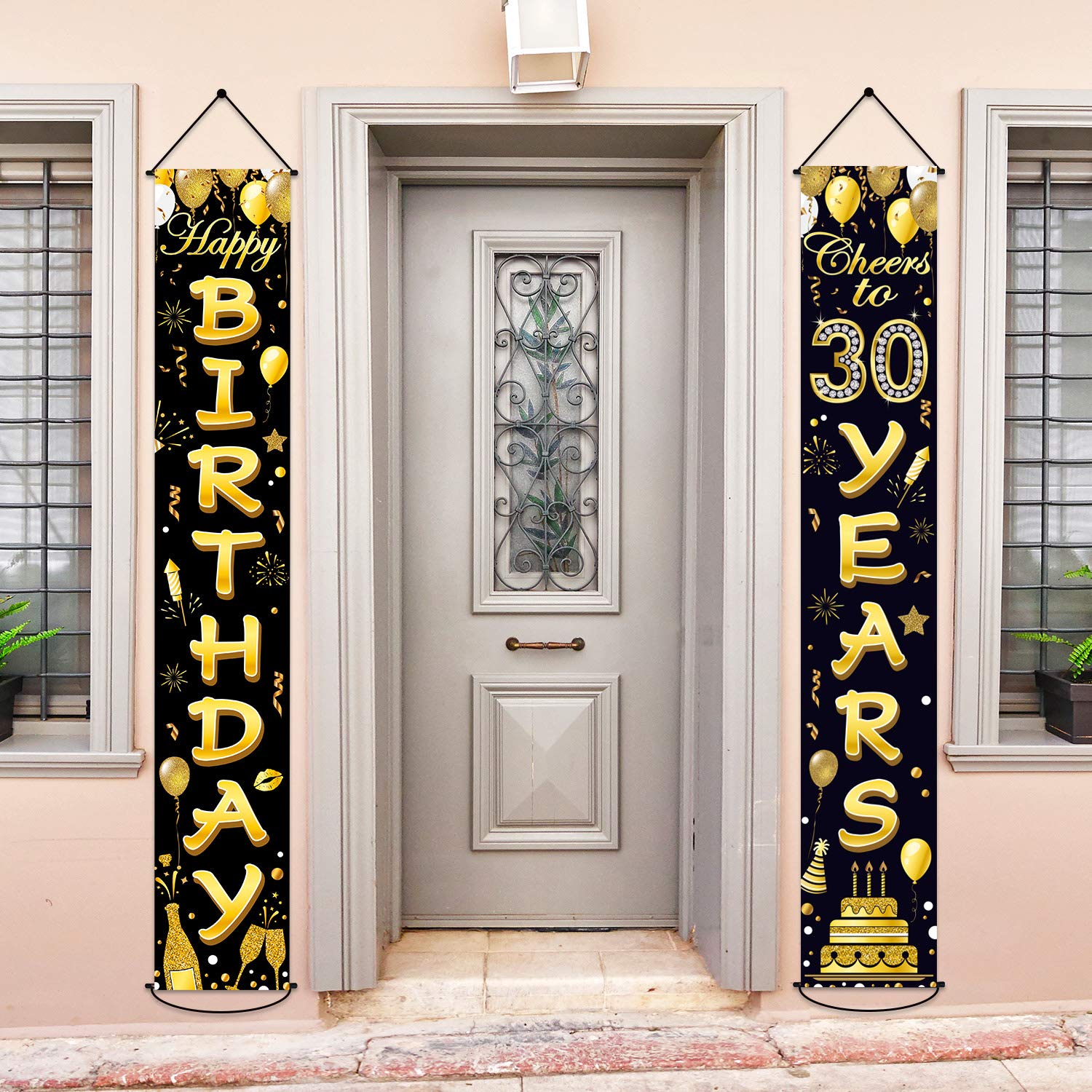 30th Birthday Party Banner Decorations - Black & Gold 'Cheers to 30 Years' Door Sign for Women & Men - Indoor/Outdoor Welcome Porch Decor - Perfect for 30 Year Old Birthday Celebrations, Anniversaries & Milestone Parties
