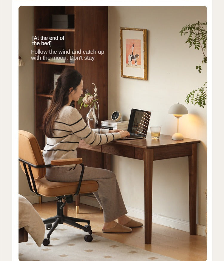 Premium Black Walnut Solid Wood Desk with 3 Drawers - Modern Home Office Furniture for Work & Study - Ergonomic Writing Desk for Professionals & Students