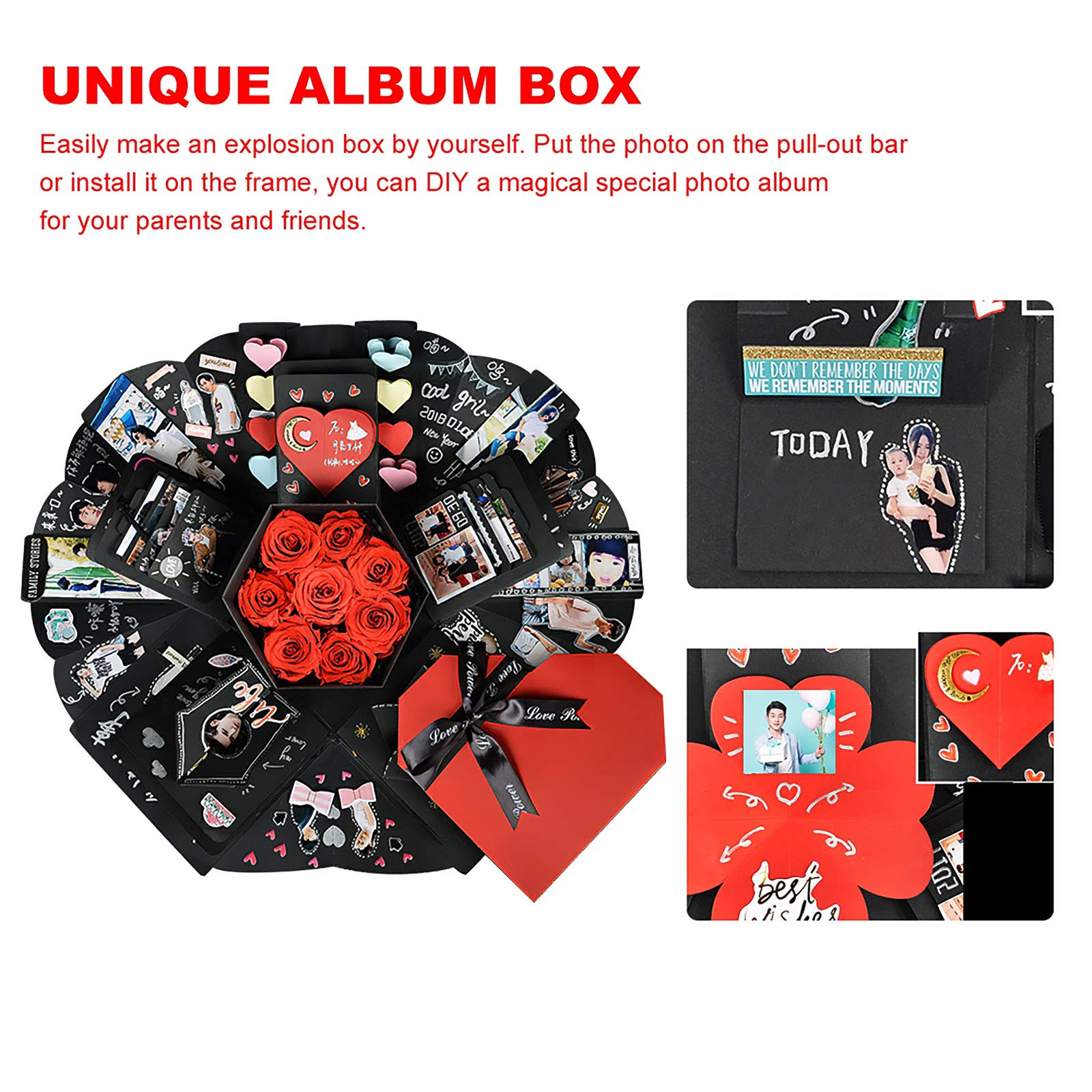 SS SUNSBELL Romantic DIY Explosion Gift Box Set - Love Shape Photo Album Memory Box for Couples | Perfect for Marriage Proposals, Anniversaries, Valentine's Day, Christmas & Birthday Gifts (Red Cover) - Create Surprise Moments & Cherished Memories