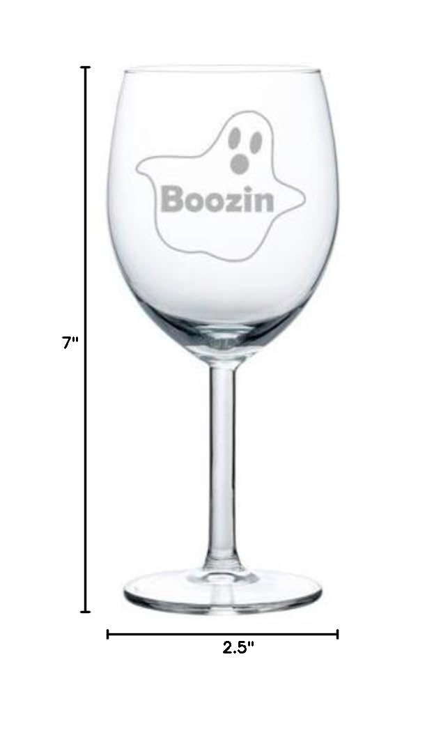 Funny Halloween Boozin Ghost Wine Glass Goblet - 10 oz for Spooky Parties, Themed Events & Gifts