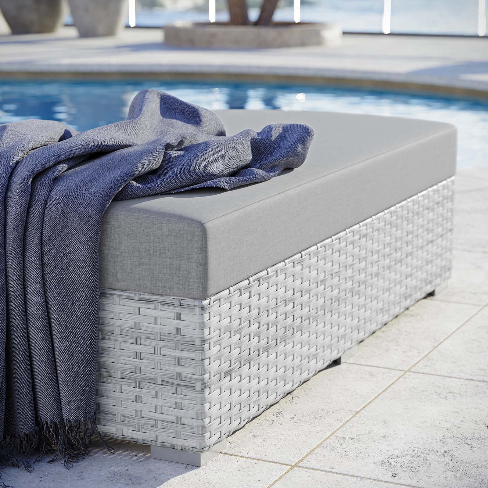 Modern Grey Rattan Wicker Lounge Chair Ottoman with Rectangular Design - Perfect for Outdoor Patio, Balcony, Bistro & Relaxation
