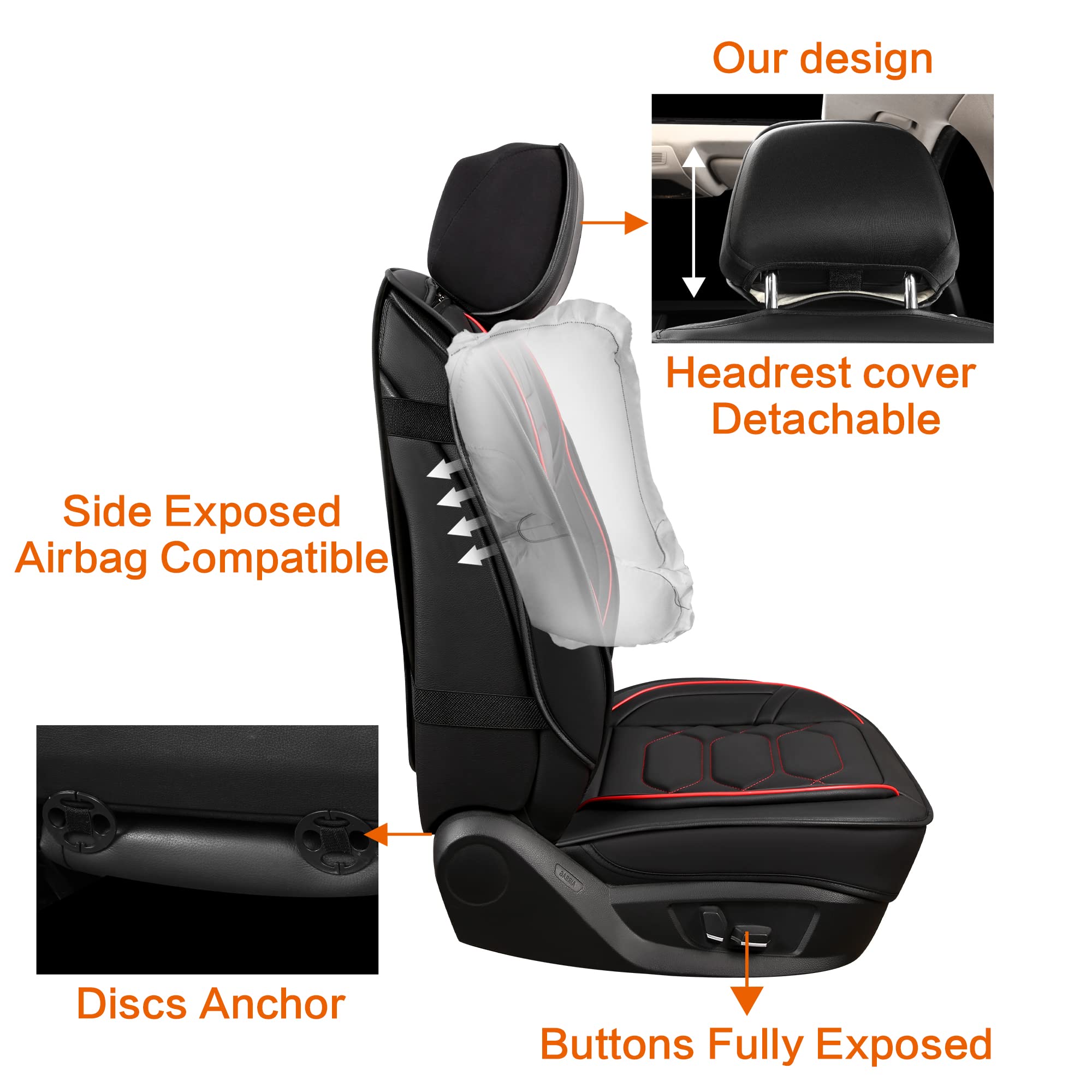Premium Faux Leather Car Seat Covers Full Set - Waterproof, Non-Slip Universal Fit for Sedans, Trucks & SUVs (Black/Red) | Perfect for Daily Commute, Road Trips & Protecting Your Vehicle Interior