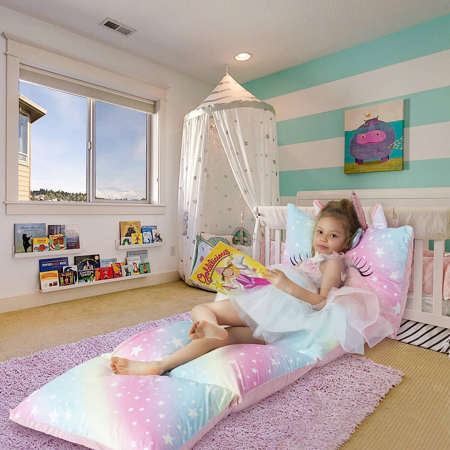 Unicorn Kids Floor Pillow - Soft Bed Seat Cover for Girls, Queen Size - Perfect for Playroom, Bedroom, and Cozy Reading Nook