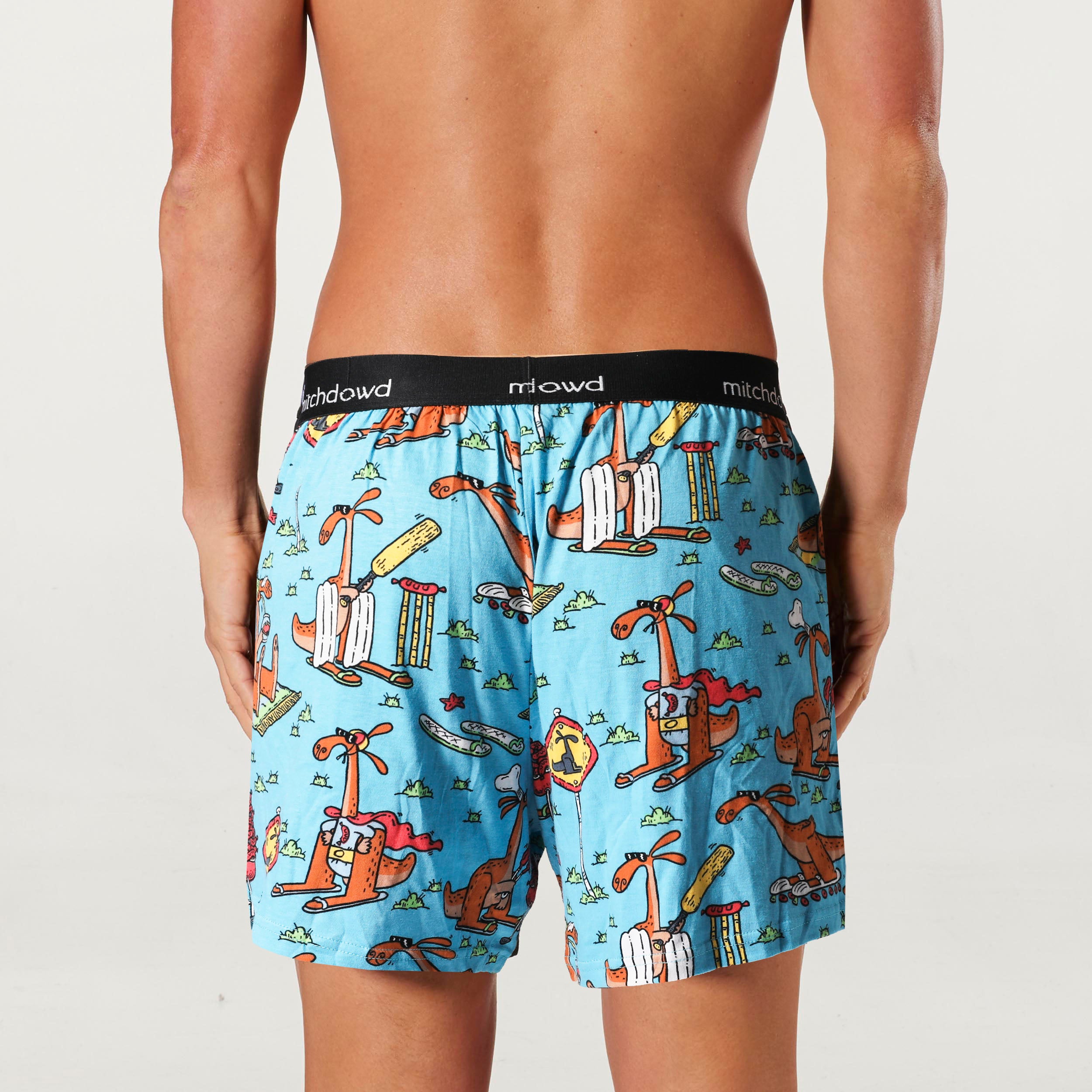 Men's Surfin' Kanga Cotton Loose Fit Knit Boxer Shorts - Breathable & Comfortable Underwear for Casual Wear, Sleep & Beach - Blue