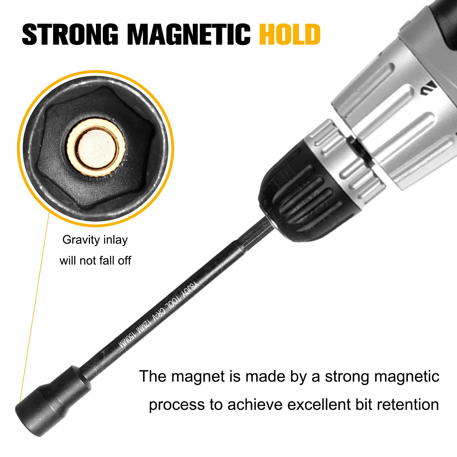 8 PCS Long Magnetic Nut Driver Set - 6 Inches Metric, 1/4 Inch Hex Shank for Impact Drill - Cr-V Steel - Perfect for Automotive Repair, Construction & DIY Projects
