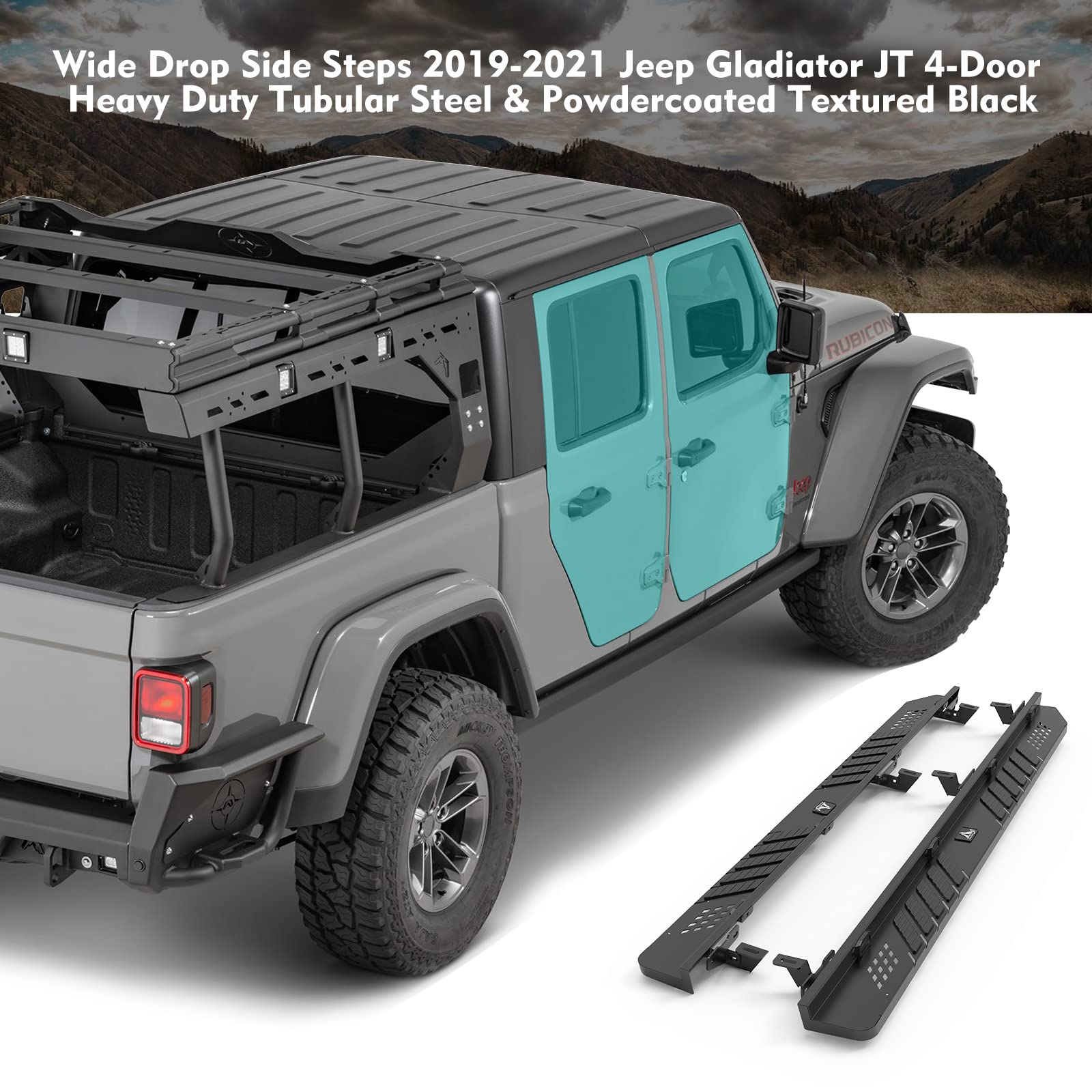 WOLFSTORM Alloy Steel Running Boards with LED Lights for 2019-2022 Jeep Gladiator JT 4 Door - Side Step Nerf Bars Replacement Accessories - Perfect for Off-Roading, Daily Driving & Truck Customization