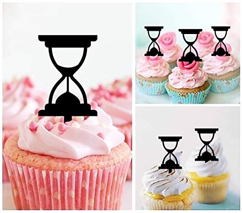 TA1003 Sand Clock Timer Silhouette - 10pcs Acrylic Cupcake Toppers for Wedding, Birthday Party Decorations | Perfect for Cake Decor, Dessert Table Centerpieces & Event Styling