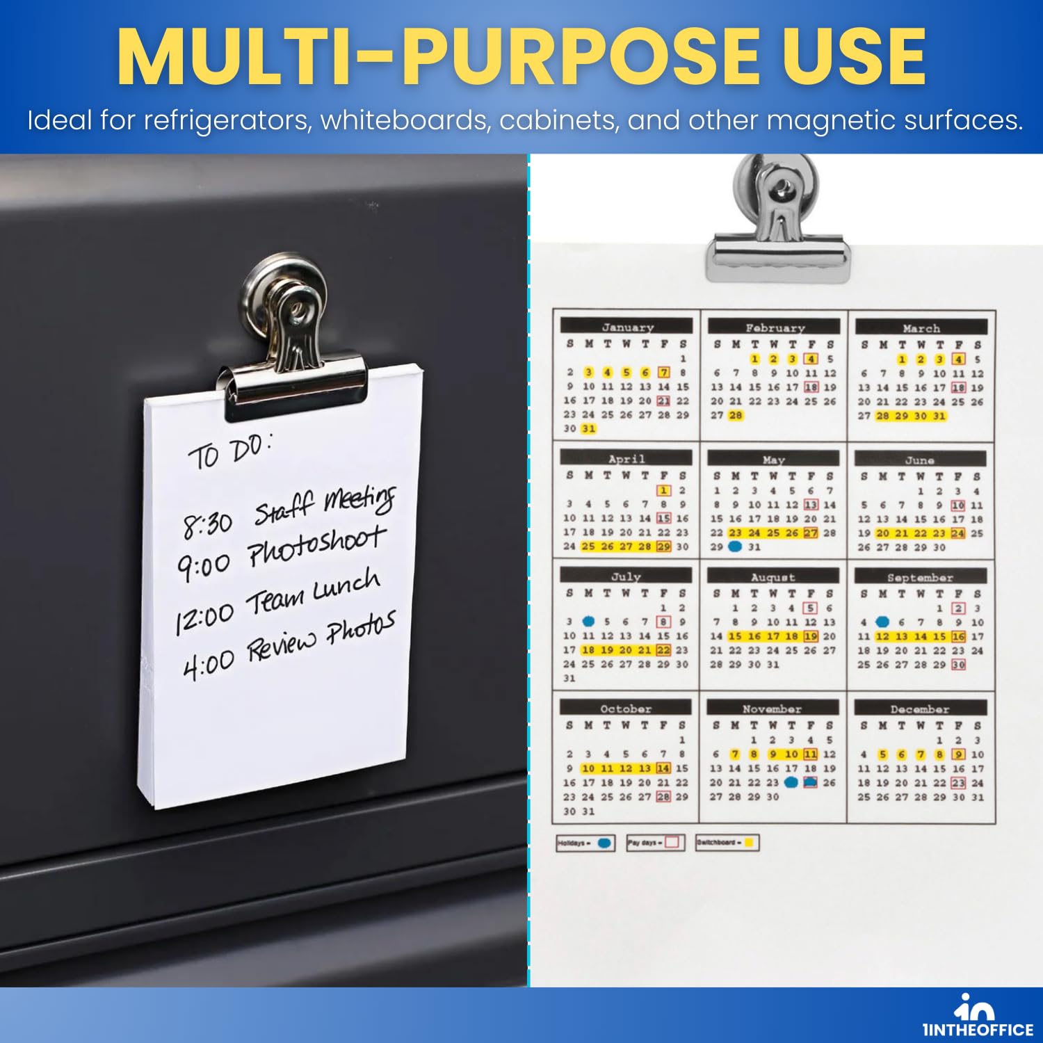 Heavy Duty Magnetic Clips for Refrigerator - 12 Pack Silver Bulldog Magnet Grip Clips (2.3