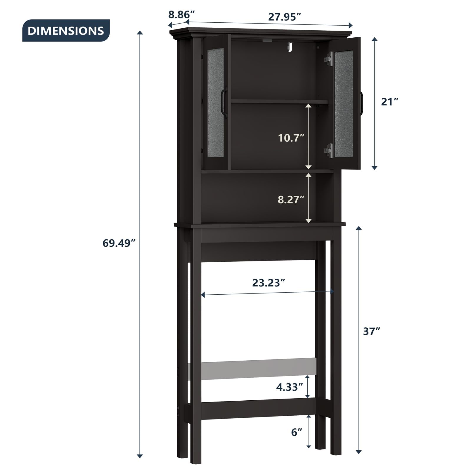 Over The Toilet Storage Cabinet with Glass Doors & Adjustable Shelf - Thick Frame Bathroom Organizer for Above/Behind Toilet - Espresso Finish - Perfect for Small Bathrooms, Apartments & Space-Saving Storage Solutions