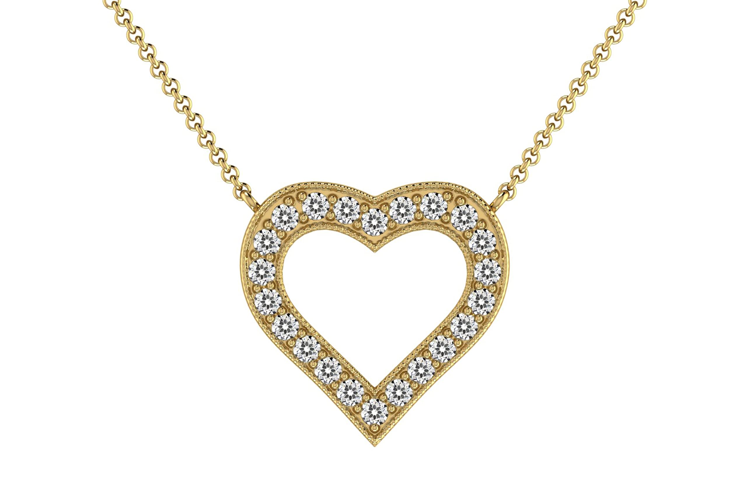 0.154 Carat Diamond Heart Pendant Necklace - April Birthstone 14K Solid Gold Love Pendant for Women, 1.10mm Round Cut Open Heart Necklace Jewelry Gift for Wedding, Anniversary, Valentine's Day & Special Occasions