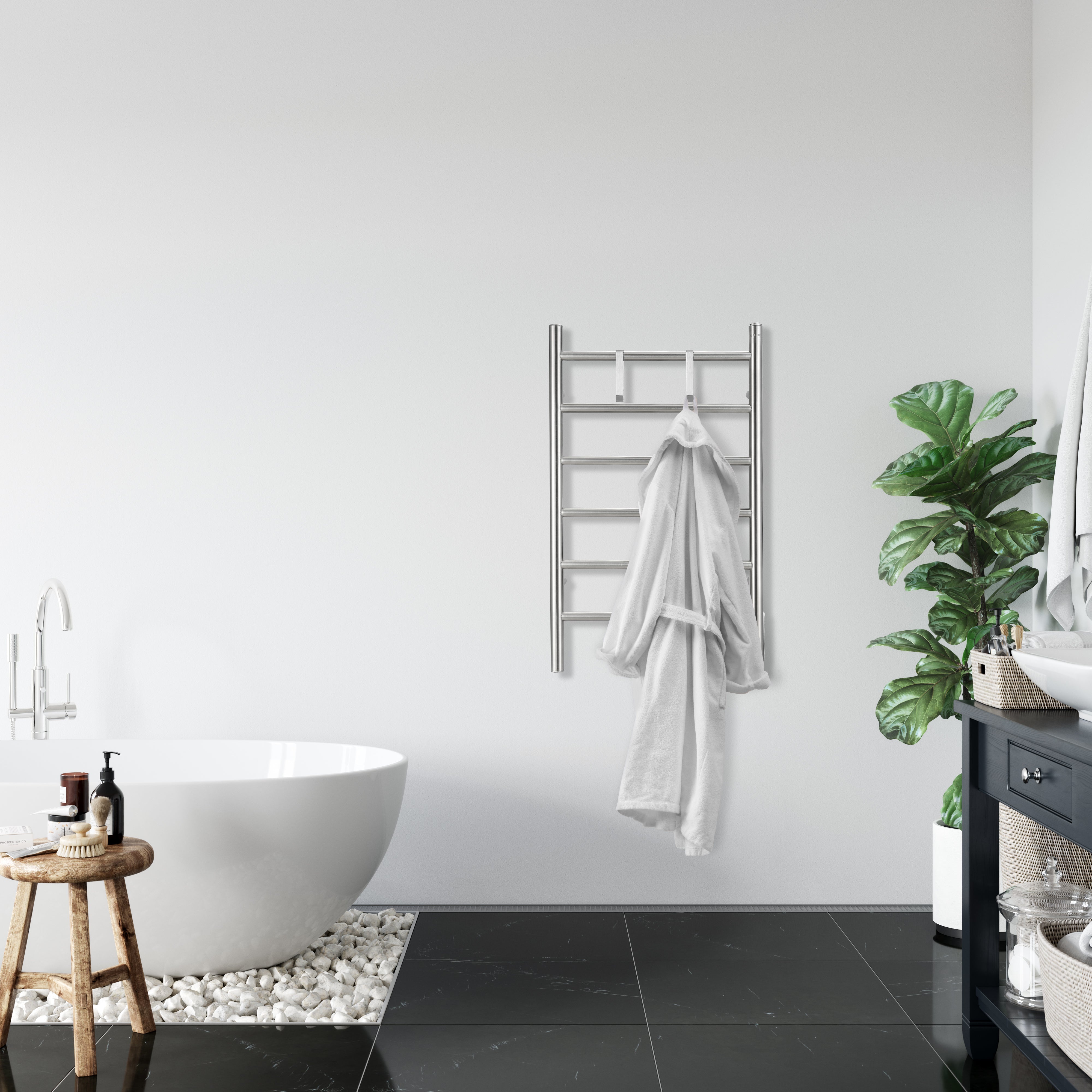 Ancona Comfort Dual 6 Bar Hardwired & Plug-in Electric Towel Warmer - Brushed Stainless Steel with 2 Adjustable Hooks - Perfect for Bathroom, Spa & Luxury Home Use