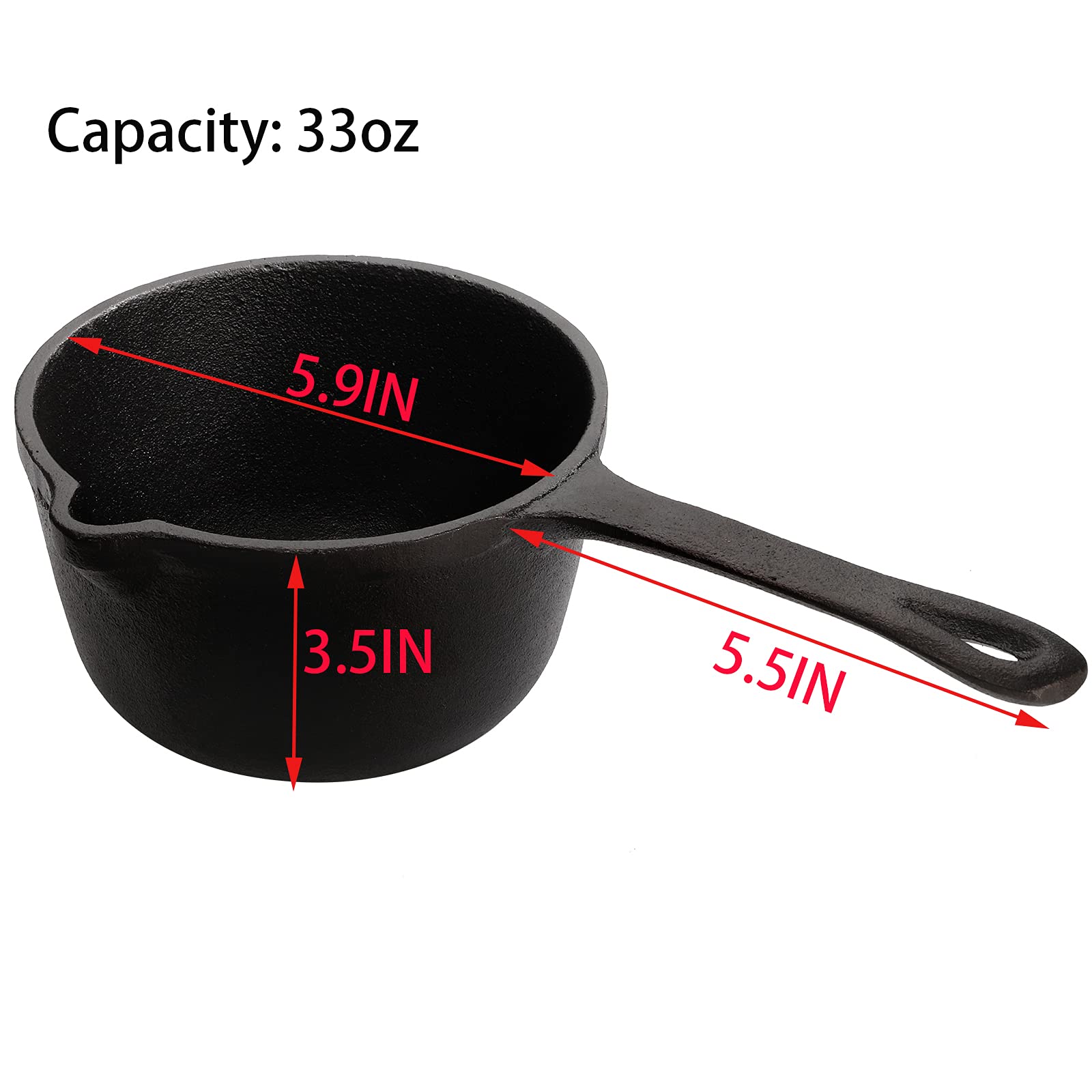 Premium 1 Quart (32 Oz) Cast Iron Basting Pot with Handle - Heavy Duty Sauce Pan for Grilling, Roasting & Oven Cooking - Perfect for Basting Turkey, Steaks & Vegetables - Black