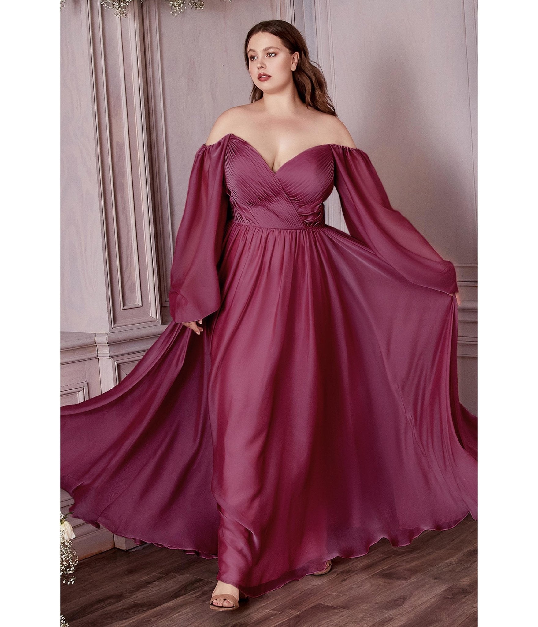 Ladivine by Cinderella Divine Plus Size Red Chiffon Sweetheart Neckline Bridesmaid Dress - Elegant Formal Gown for Weddings, Prom, Evening Parties and Special Occasions
