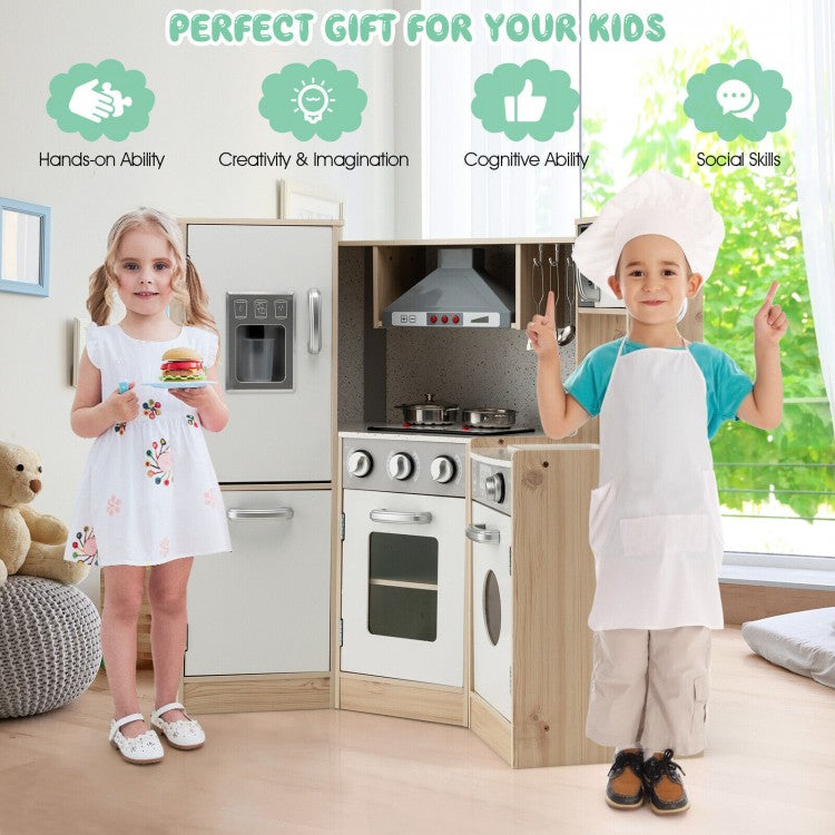 Wooden Kitchen Playset for Kids with Cookware Accessories - Pretend Play Toy for Toddlers & Preschoolers - Perfect for Home, Classroom & Daycare Role-Playing Activities