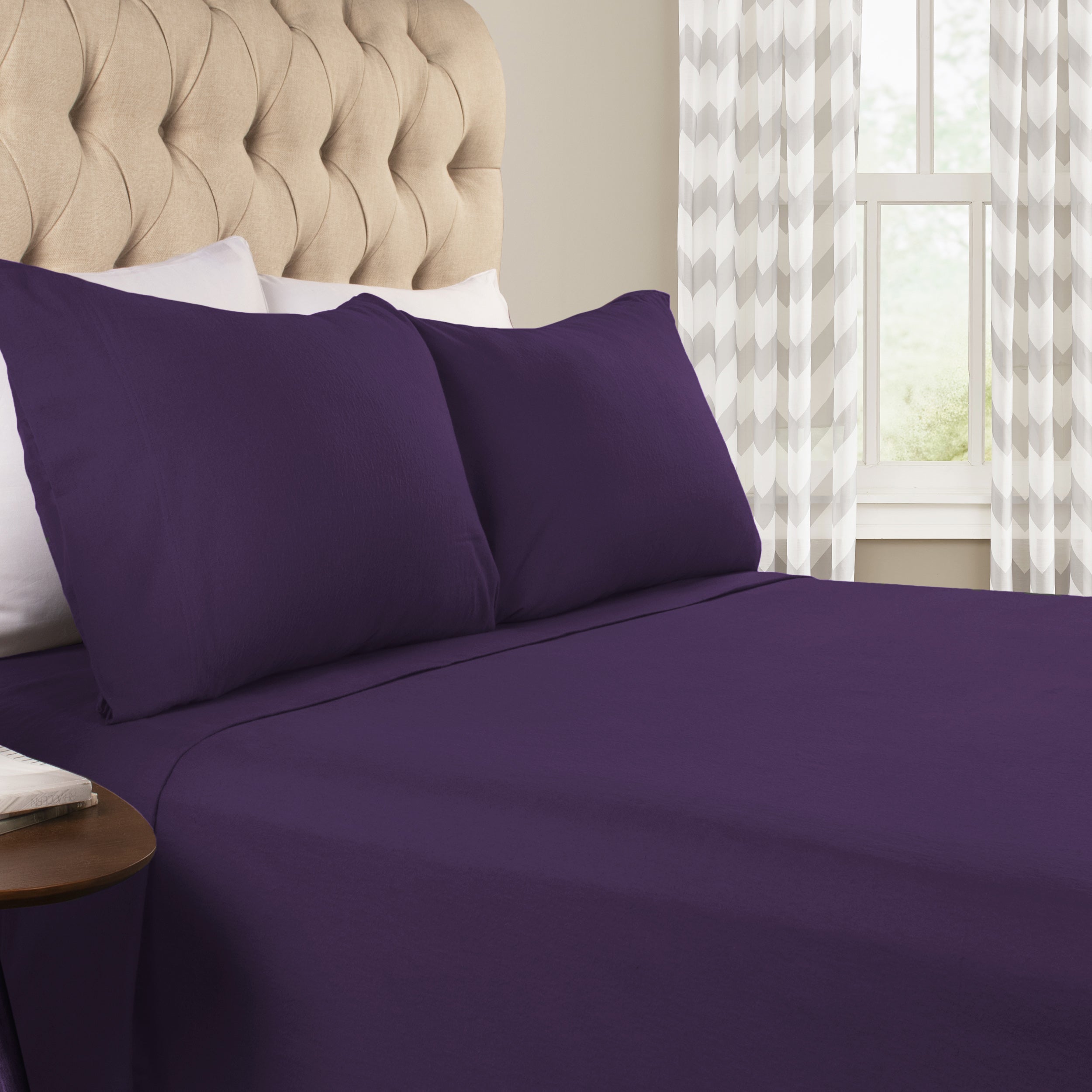 Premium Flannel Cotton Bed Sheet Set - Soft & Cozy Deep Pocket Fitted Sheets - Modern Solid Colors - Perfect for Winter Nights & Cold Weather Comfort