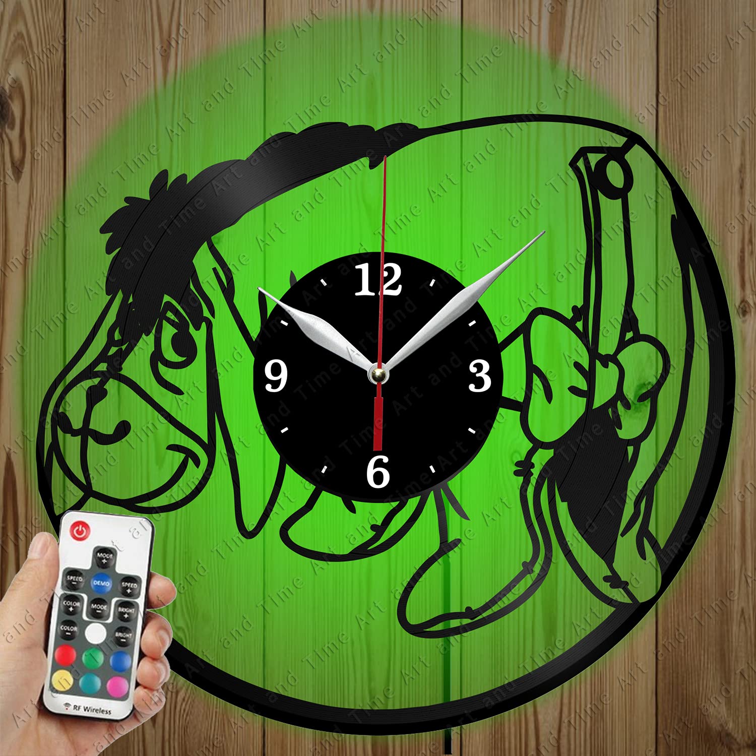 Custom LED Vinyl Record Wall Clock with Eeyore Design - Unique Light-Up Home Decor & Personalized Gift - Perfect for Bedroom, Living Room, and Office Decorations