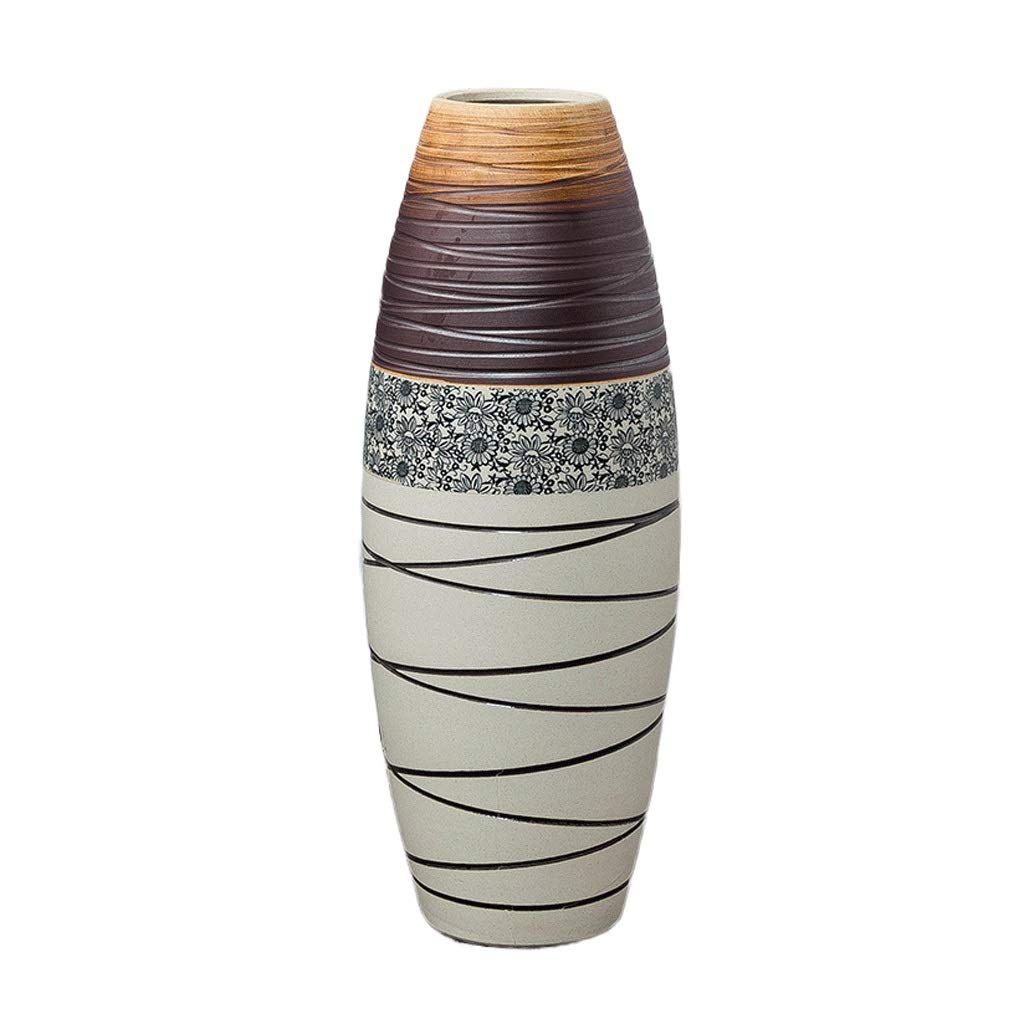Modern Ceramic Floor Vase - Tall Retro Striped Vase for Dried Flowers & Plants - Minimalist Home Decor for Living Room, TV Cabinet & Entryway - Perfect for Boho, Farmhouse & Scandinavian Style Interiors
