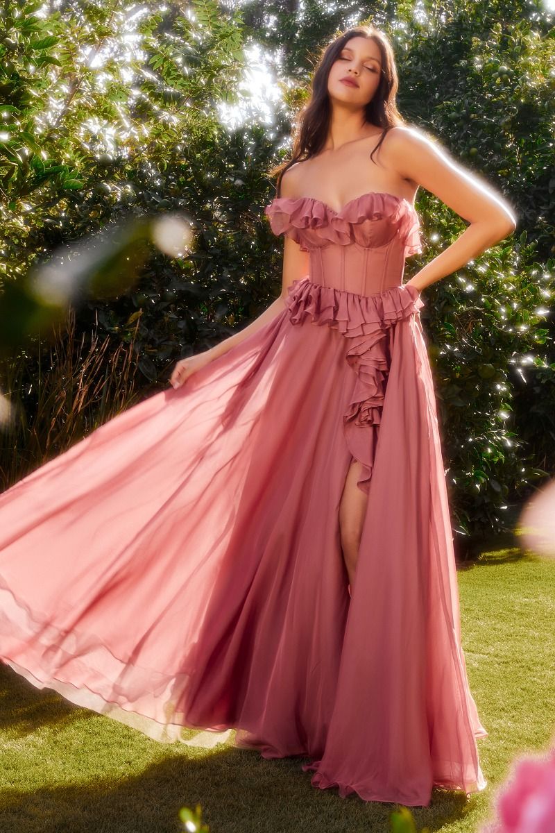 Dorina Strapless Chiffon Ruffle A-Line Dress by Andrea & Leo Couture | Style A1341 | Perfect for Weddings, Parties & Special Occasions