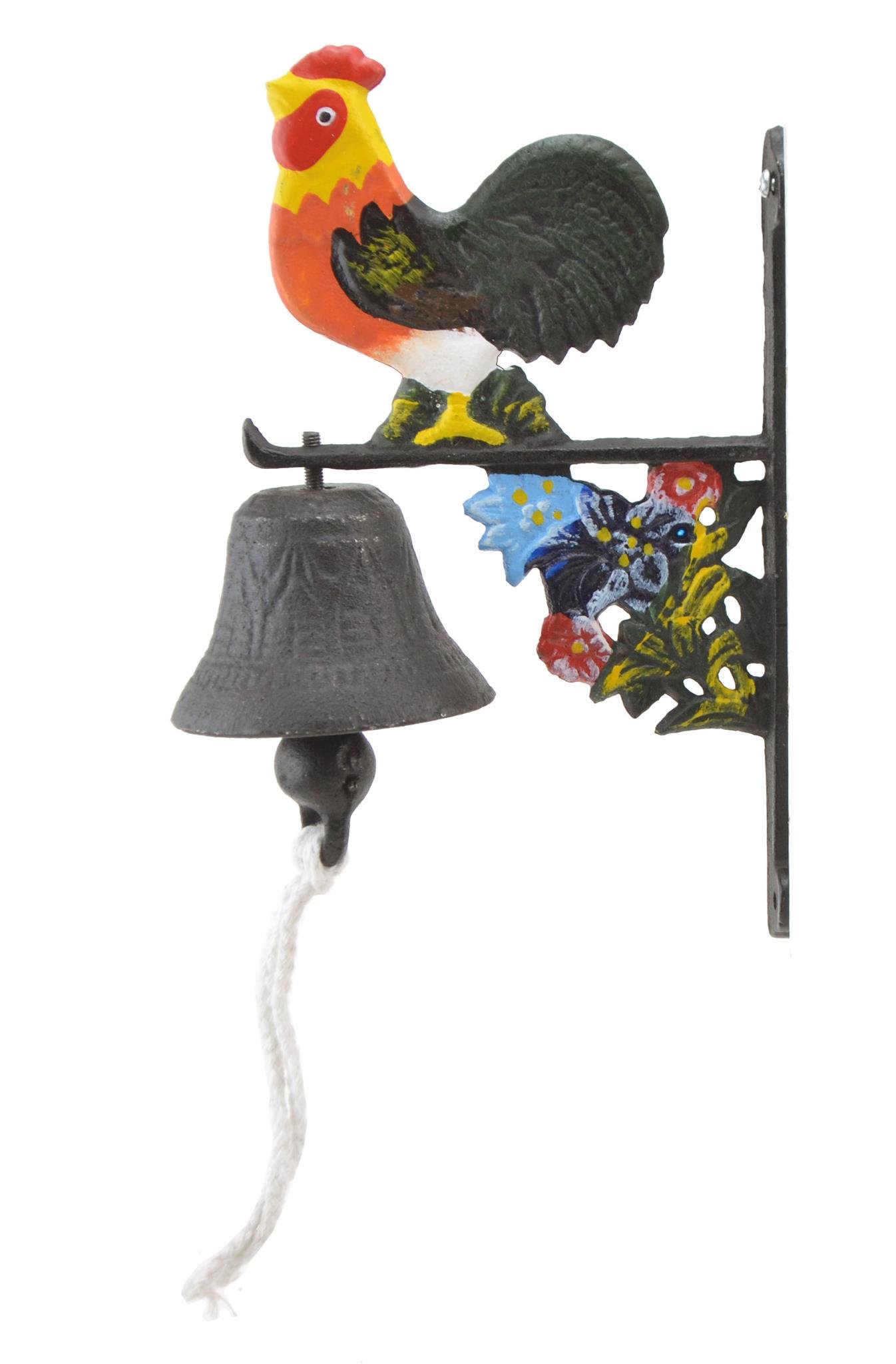 Vintage Cast Iron Rooster Dinner Bell with Floral Design - Handcrafted Farmhouse Doorbell for Garden, Porch & Country Home Decor