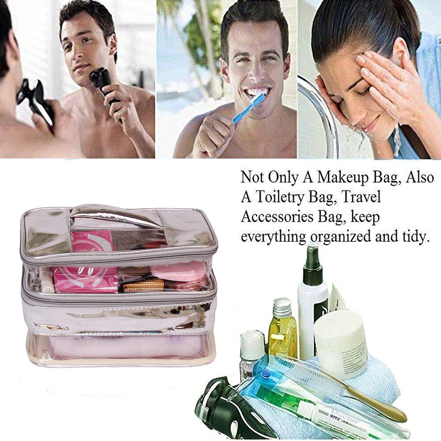 Silver Makeup Box Cosmetic Bag and Pouch - Premium Travel Organizer for Women | Perfect for Makeup Storage, Travel Essentials & Gift Giving