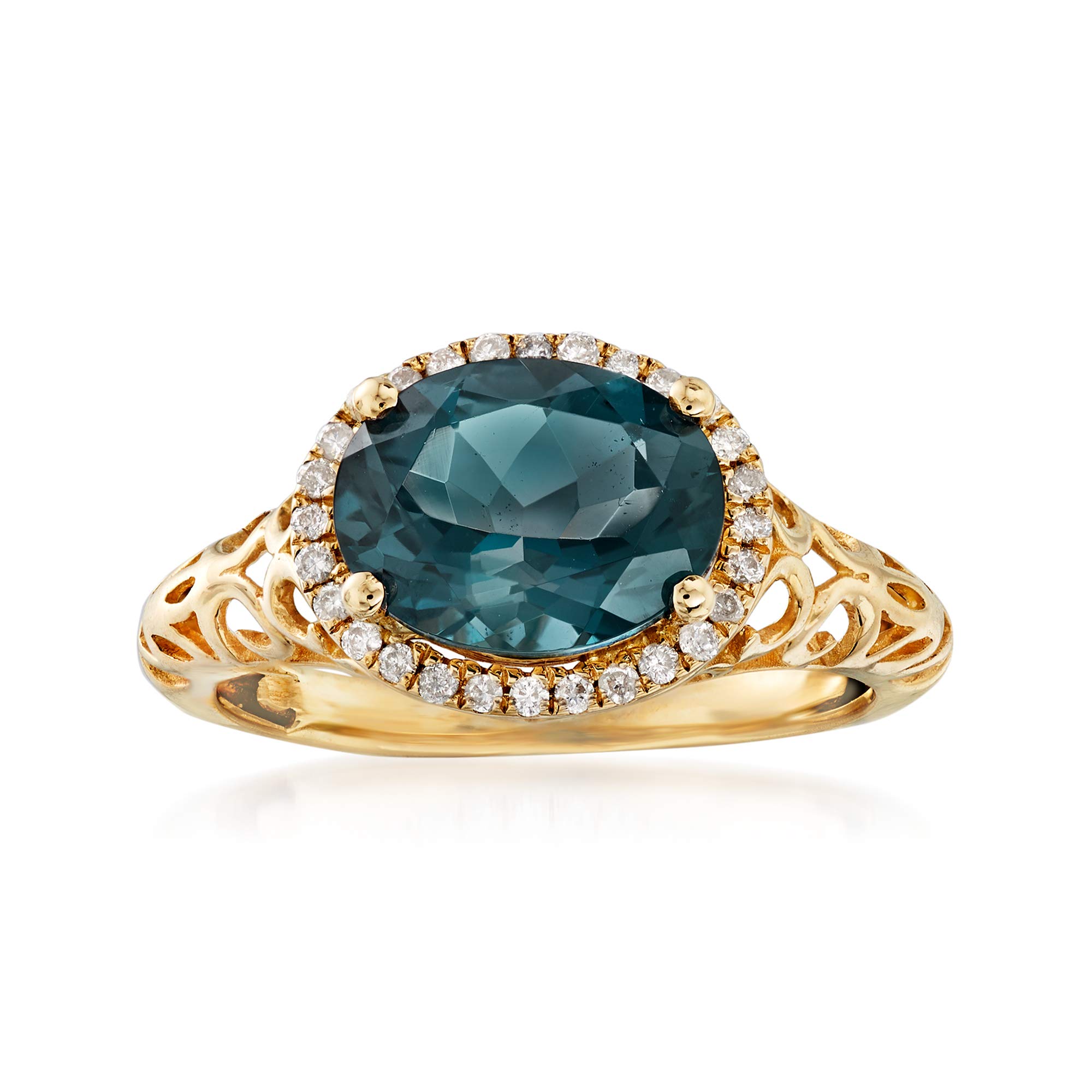 3.00 Carat London Blue Topaz & Diamond Ring in 14K Yellow Gold - Elegant Engagement, Anniversary & Special Occasion Jewelry Gift