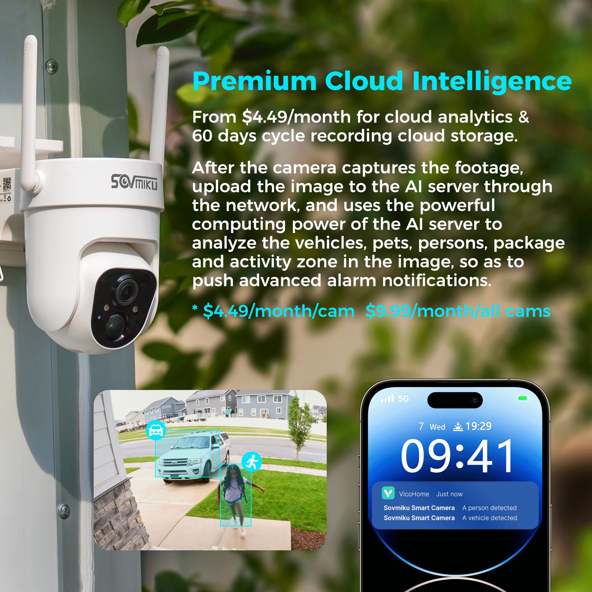Vicohome 2CQ4 2K AI Solar Wireless Outdoor Security Camera - Battery Powered, Color Night Vision, 2-Way Audio, Motion Detection, Easy Setup, Alarm Siren - 180-Day Exchange Policy - Ideal for Home Security, Yard Monitoring & Property Protection