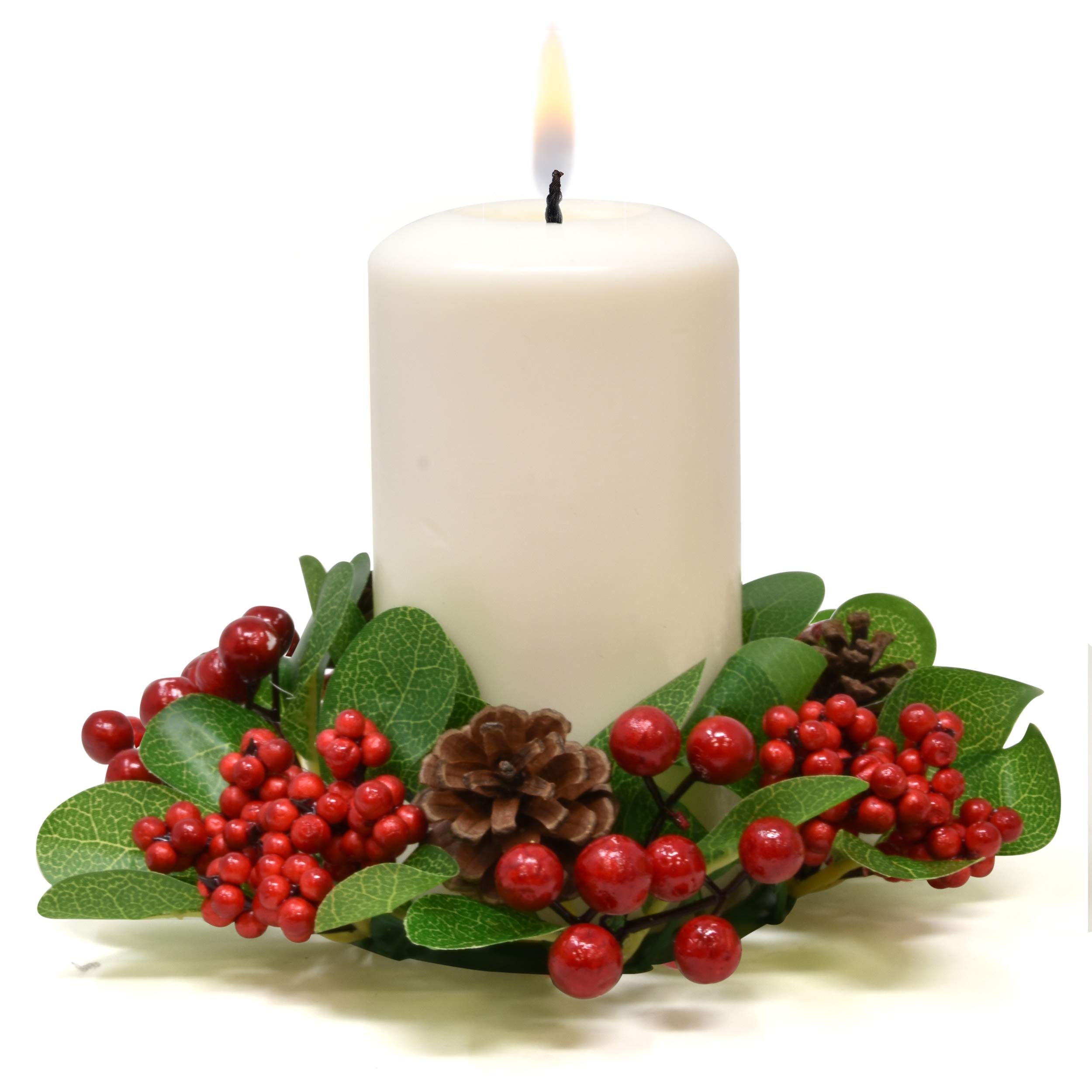 Elegant Christmas Pillar Candle Ring Set of 4 - Pine Wreath Candle Holder for Holiday Table Decor, Wedding Centerpiece & Festive Party Ornament | Perfect for Home Decor, Christmas Parties & Winter Weddings