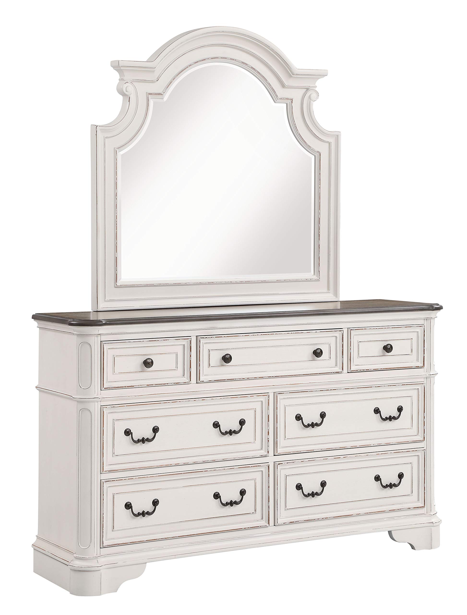 Roundhill Furniture Laval Wood Dresser and Mirror Set - Antique White & Oak Finish - Bedroom Dresser with Mirror for Home Decor & Storage