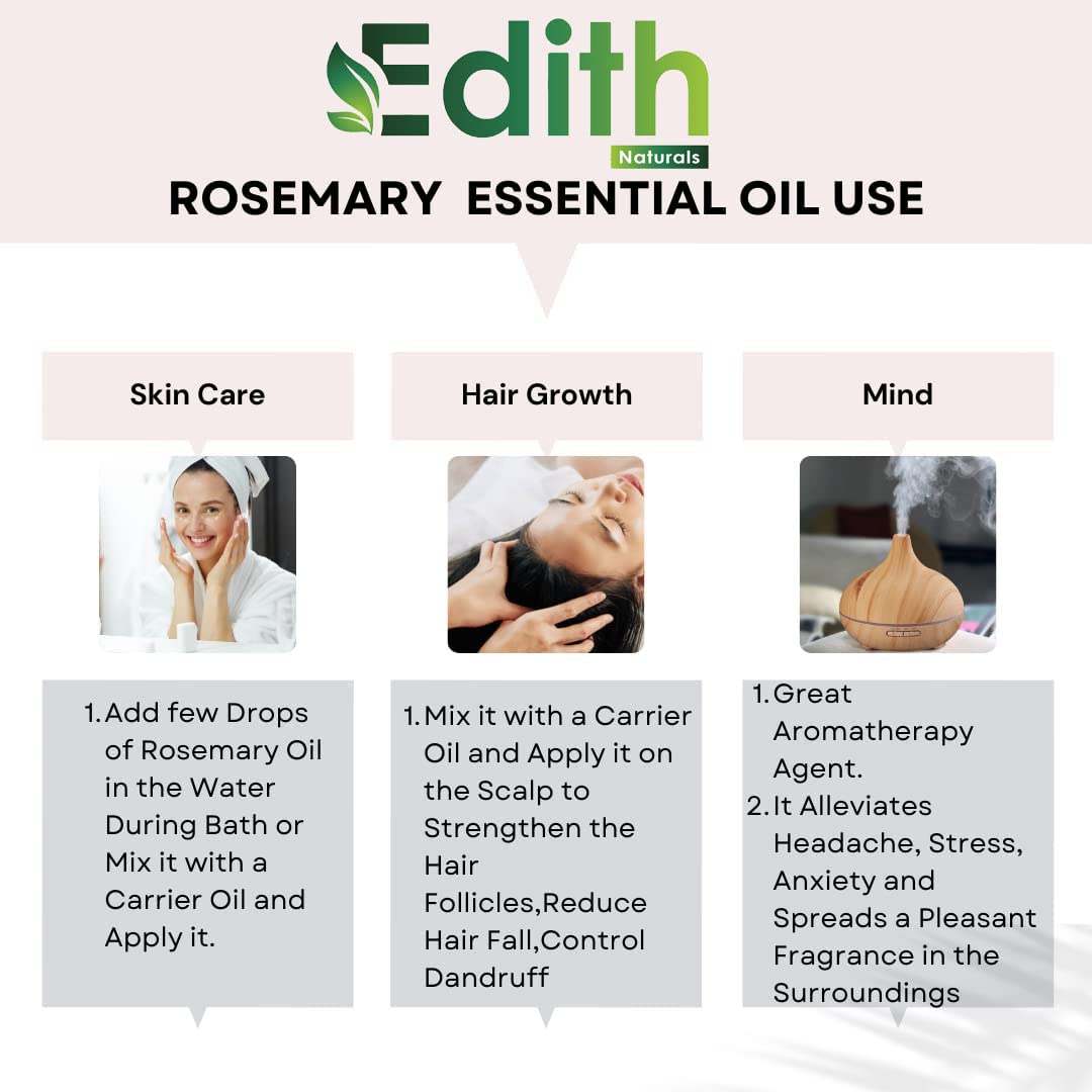 100% Pure & Natural Rosemary Essential Oil for Hair Growth, Skin Care & Aromatherapy - 15ml, Fragrance-Free, Undiluted - Perfect for DIY Beauty, Massage & Relaxation