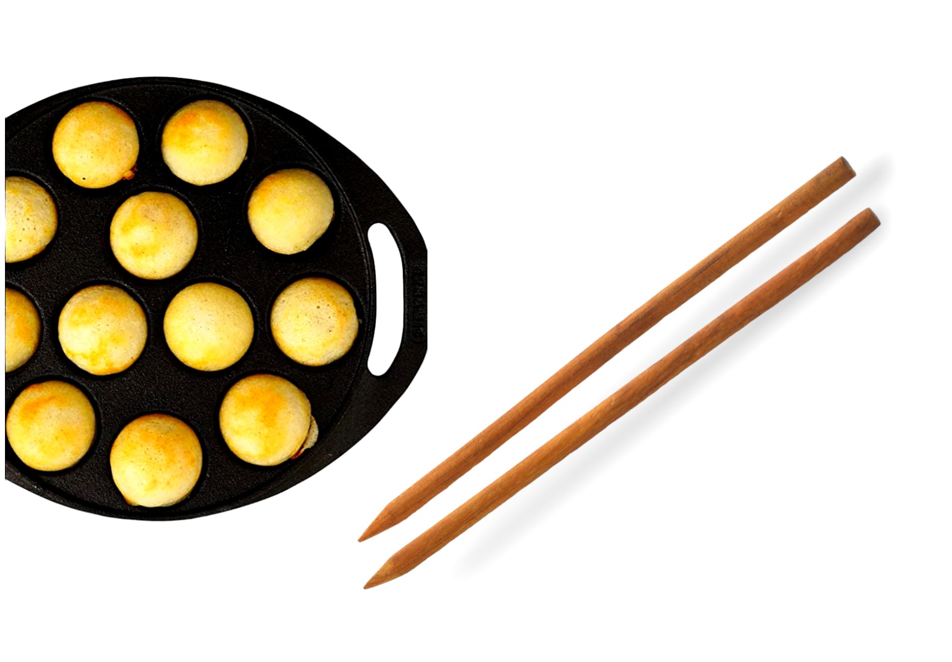 2 Pack Wooden Paniyaram Stick Turner - Traditional Aappam & Kuzhi Paniyaram Maker Tool for South Indian Breakfast Cooking - Perfect for Non-Stick Pans & Healthy Home Cooking