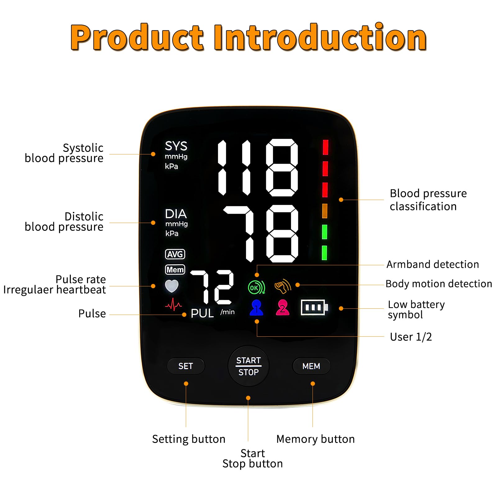 Automatic Upper Arm Blood Pressure Monitor with Large Backlit Display - 2x120 Memory, Adjustable Cuff (9-17 Inch), Arrhythmia Detection - Home Use for Hypertension & Heart Health Monitoring