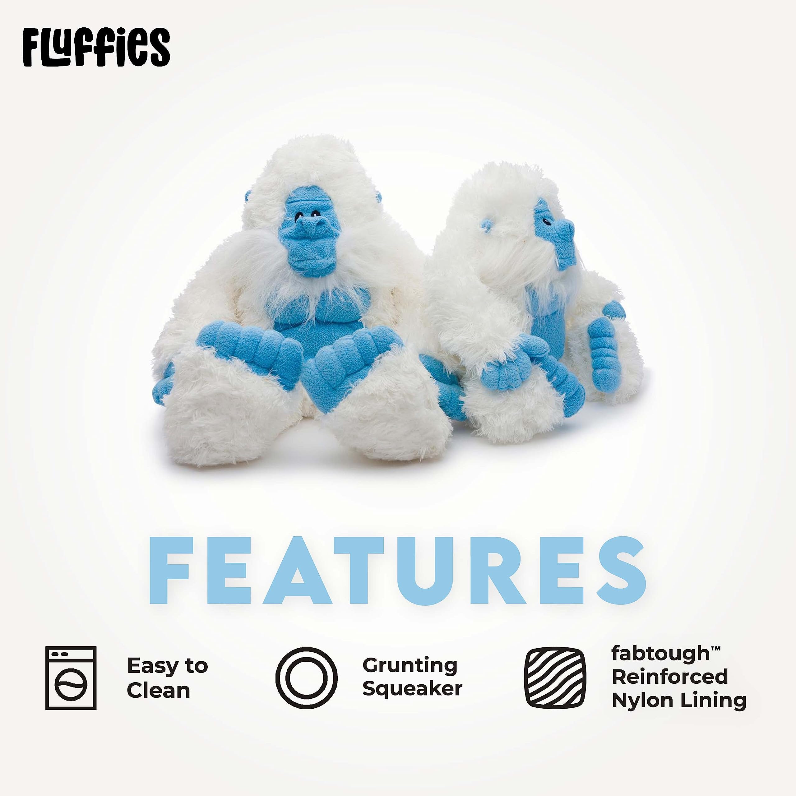 FabDog Fluffies Squeaky Plush Dog Toys - Cute Animal-Themed Chew Toys for Small, Medium & Large Breeds - Durable Nylon Puppy Toys with Squeaker for Playtime & Training - Perfect Gift for Pet Lovers (Yeti Design) | Great for Indoor Play, Outdoor Fetch & Cuddling