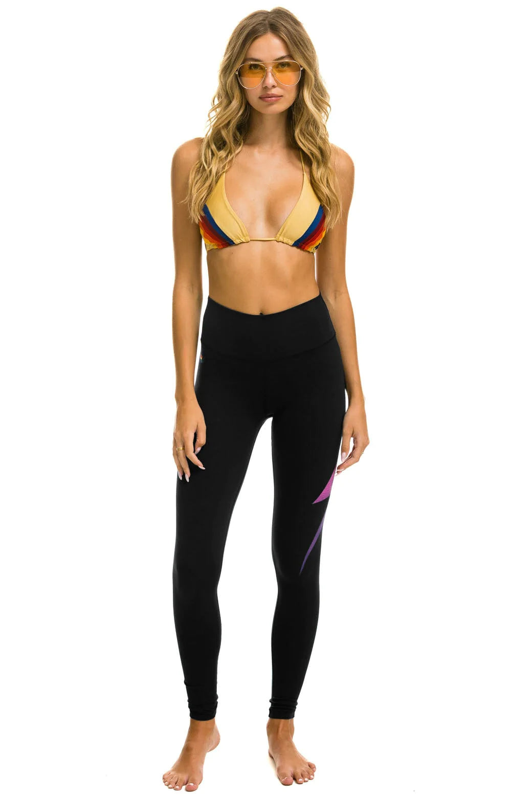 Aviator Nation Women's High Waist Full Length Leggings - Black Purple Pink Yoga Pants for Workout, Running & Lounge Wear