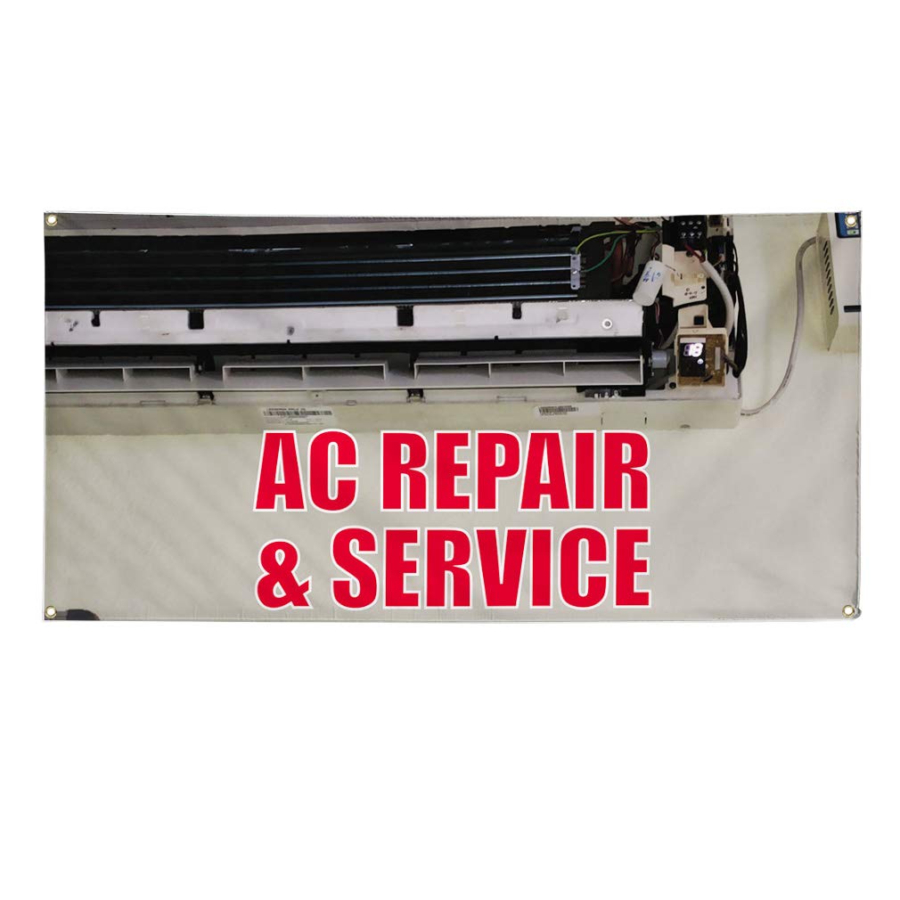 Vinyl Banner Multiple Sizes - AC Repair & Service Advertising, Weatherproof Outdoor Business Sign (60x144 Inches, 10 Grommets) - Perfect for HVAC Marketing, Construction Sites & Industrial Yard Signs
