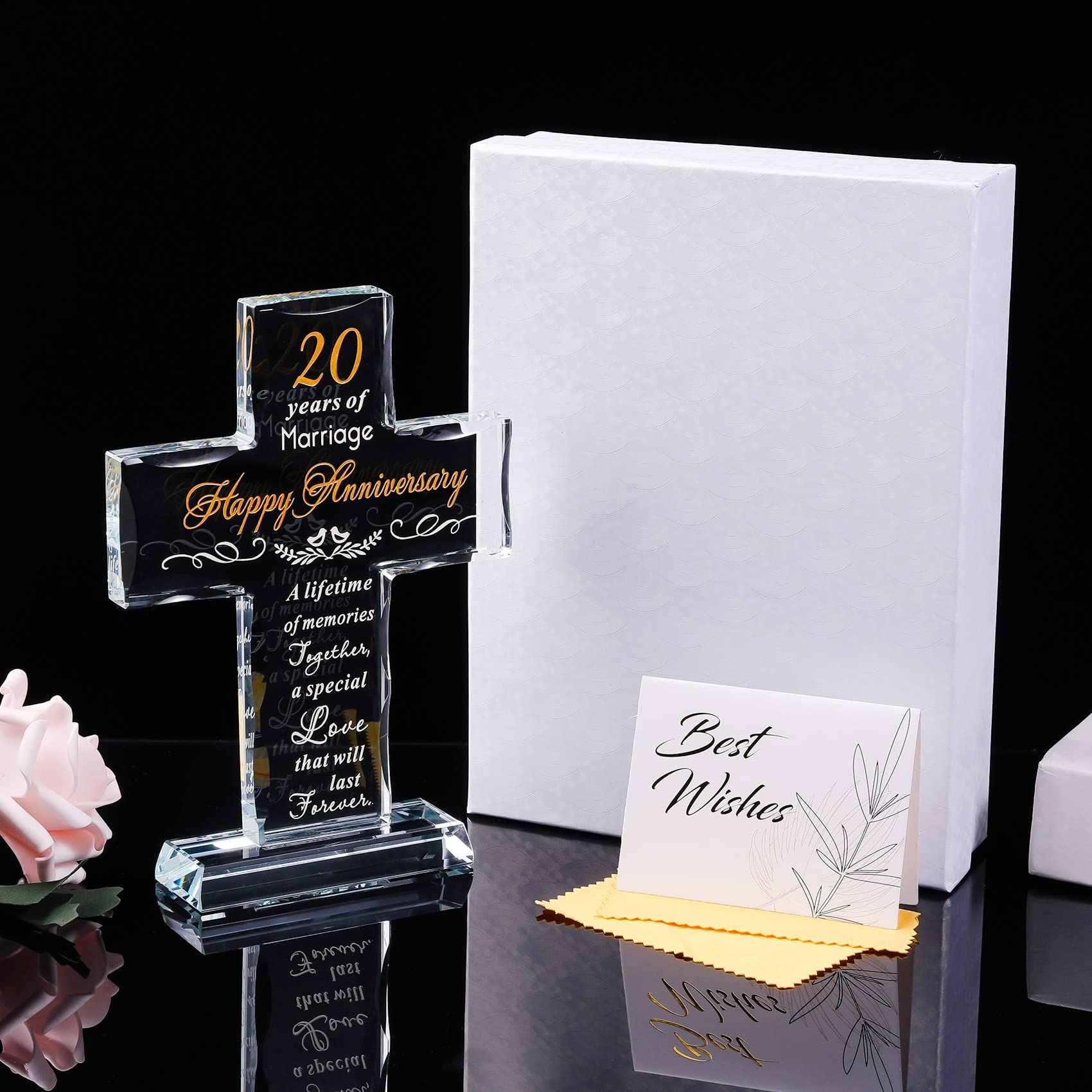 YWHL 20th Anniversary Religious Gifts for Couples - Laser Engraved Glass Standing Cross Keepsake for Him & Her - Thoughtful Christian Wedding Gift for 20th Anniversary - Perfect for Home Decor, Church Altar & Spiritual Celebrations