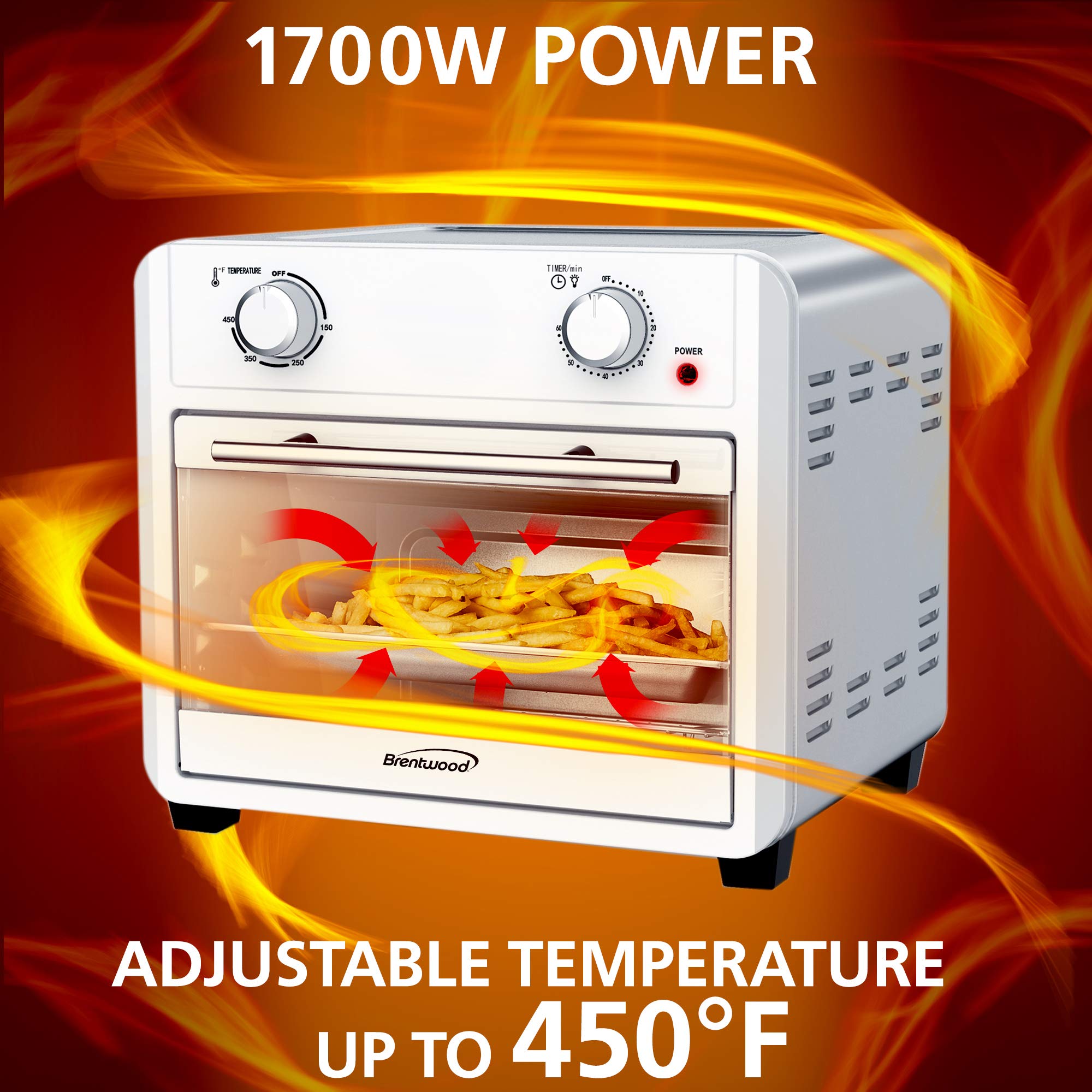 Brentwood AF-2400SI 24-Quart Convection Air Fryer Toaster Oven with 60-Minute Timer - Silver - Perfect for Baking, Roasting, and Air Frying - Ideal for Small Kitchens, Dorms, and Apartments
