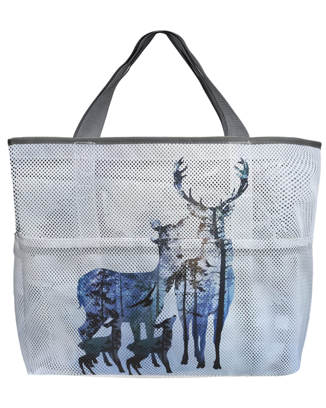 Giraffe Family Mesh Beach Tote Bag - 60L Oversized Quick-Dry Swim Bag with Pockets, Foldable & Lightweight for Pool, Beach, Shopping (24