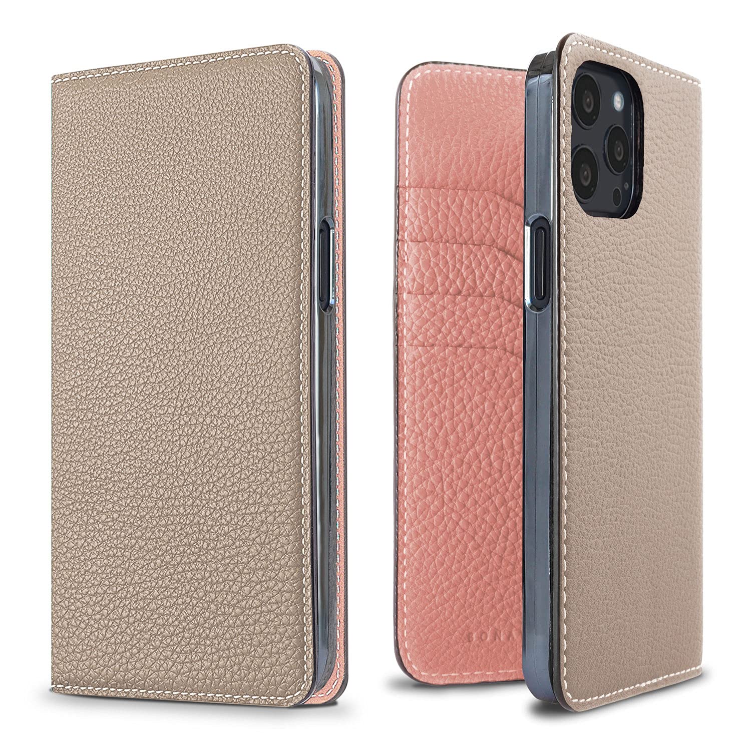 Premium BONAVENTURA Diary Smartphone Case for iPhone 13 Pro Max - Slim Protective Cover with Greige & Coral Color Options | Perfect for Everyday Use, Travel & Work Protection
