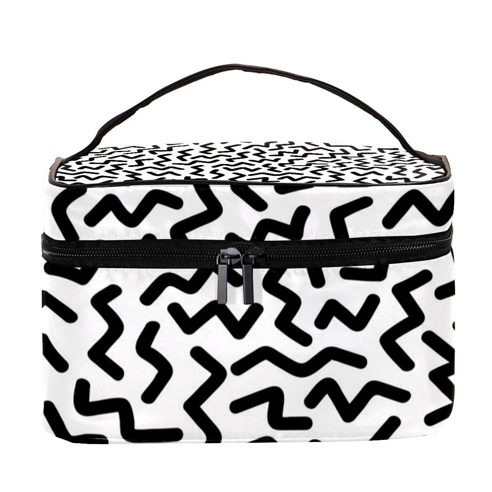 Black Zigzag Pattern Travel Makeup Bag - Large Cosmetic Organizer with Zipper for Women & Girls | Perfect for Vacation, Gym, and Daily Essentials Storage
