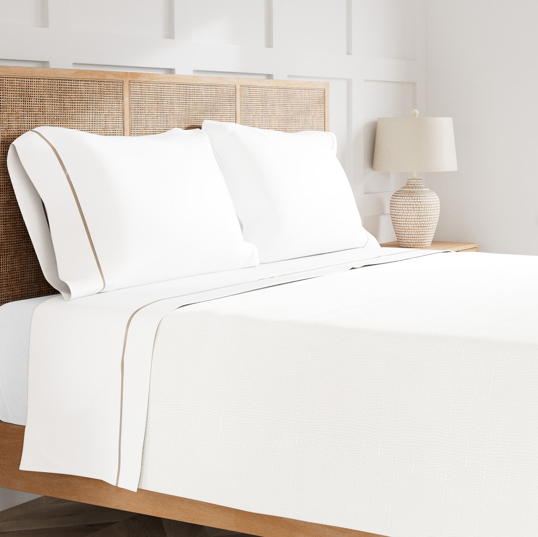 Luxury 100% Silk Trim Sheet Set - Queen Size White Bedding for Ultimate Comfort | Perfect for Master Bedroom, Guest Room & Hotel Decor