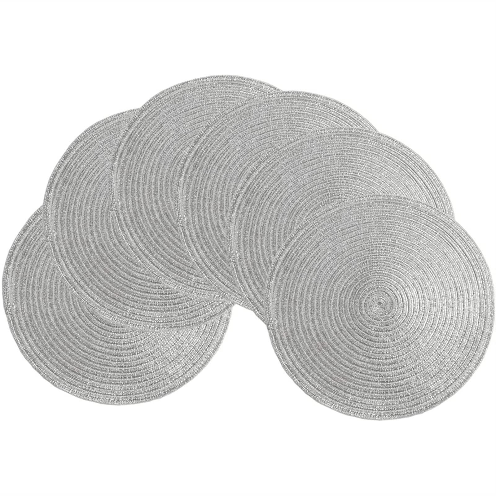 14 Inch Round Glitter Placemats Set of 6 - Waterproof Decorative Table Mats for Holiday, Wedding, Party & Everyday Dining - Gold/Silver Glitter Place Settings for Christmas, Thanksgiving & Special Occasions