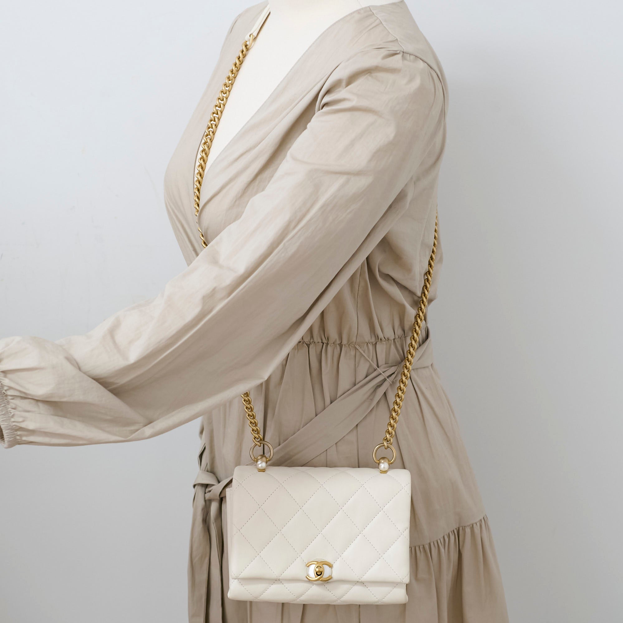 Chanel Calfskin Accordion Pearl Flap Bag White 28 Series - Luxury Designer Handbag for Women, Perfect for Evening Parties & Special Occasions