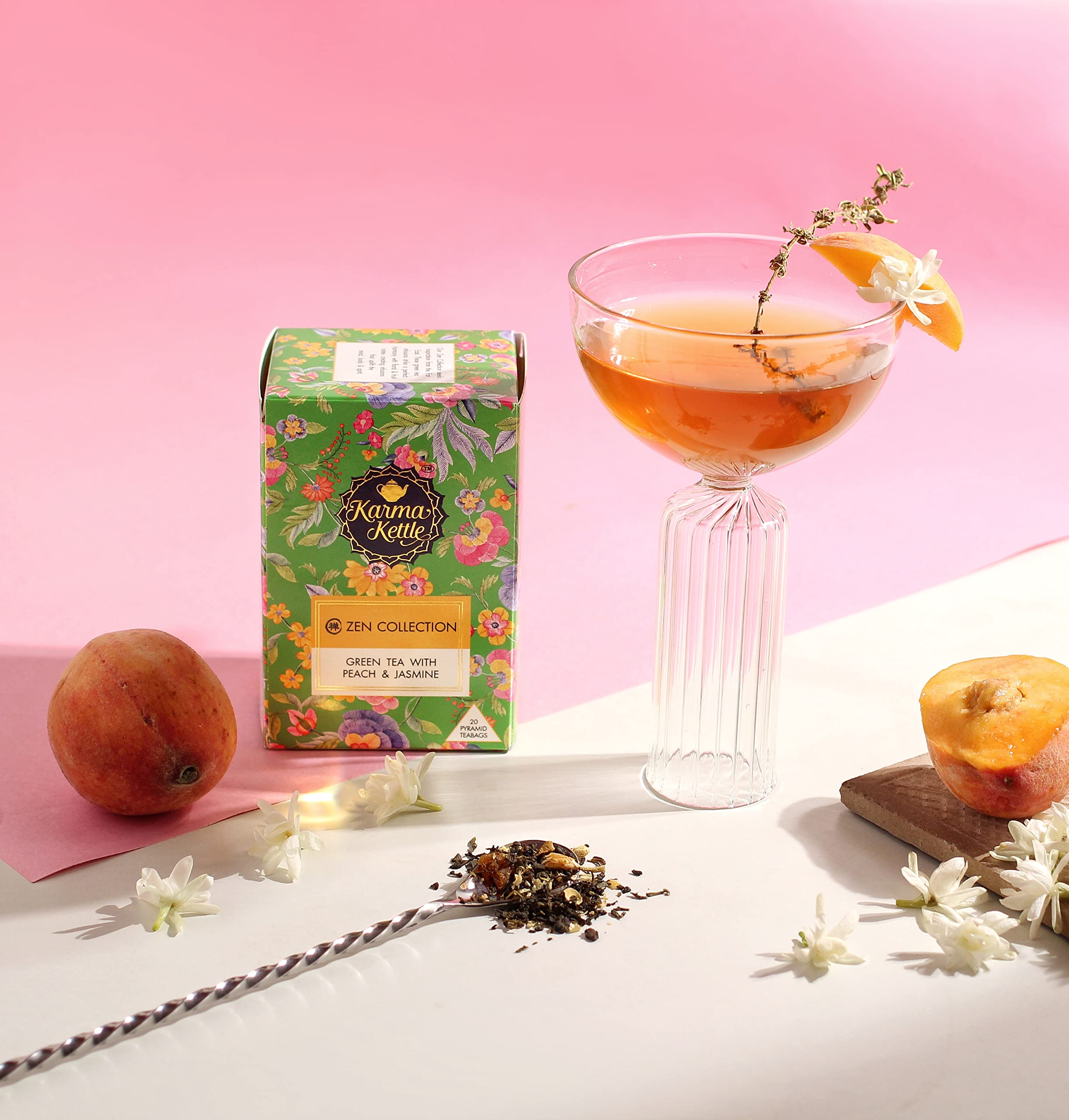 Zen Collection - Green Tea with Peach & Jasmine | Natural Detox & Antioxidant Rich | Metabolism Boosting Herbal Tea | 20 Pyramid Teabags | Perfect for Relaxation, Skin Health & Aromatherapy