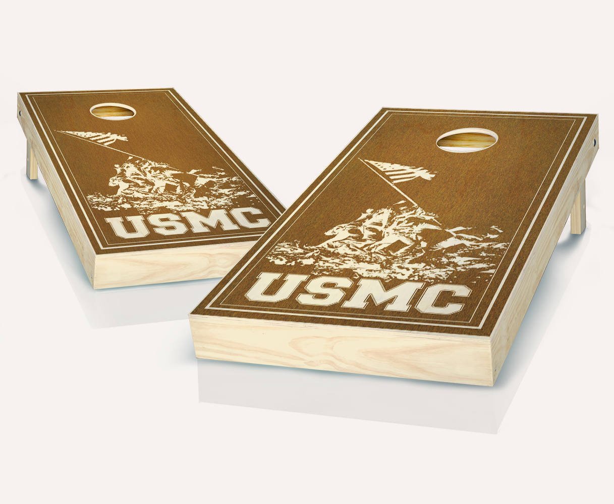 USMC Marines Military Chestnut Stained Custom Cornhole Boards - Regulation Size Game Set with 8 ACA Approved Bean Bags | Perfect for Backyard BBQs, Tailgating & Military-Themed Parties