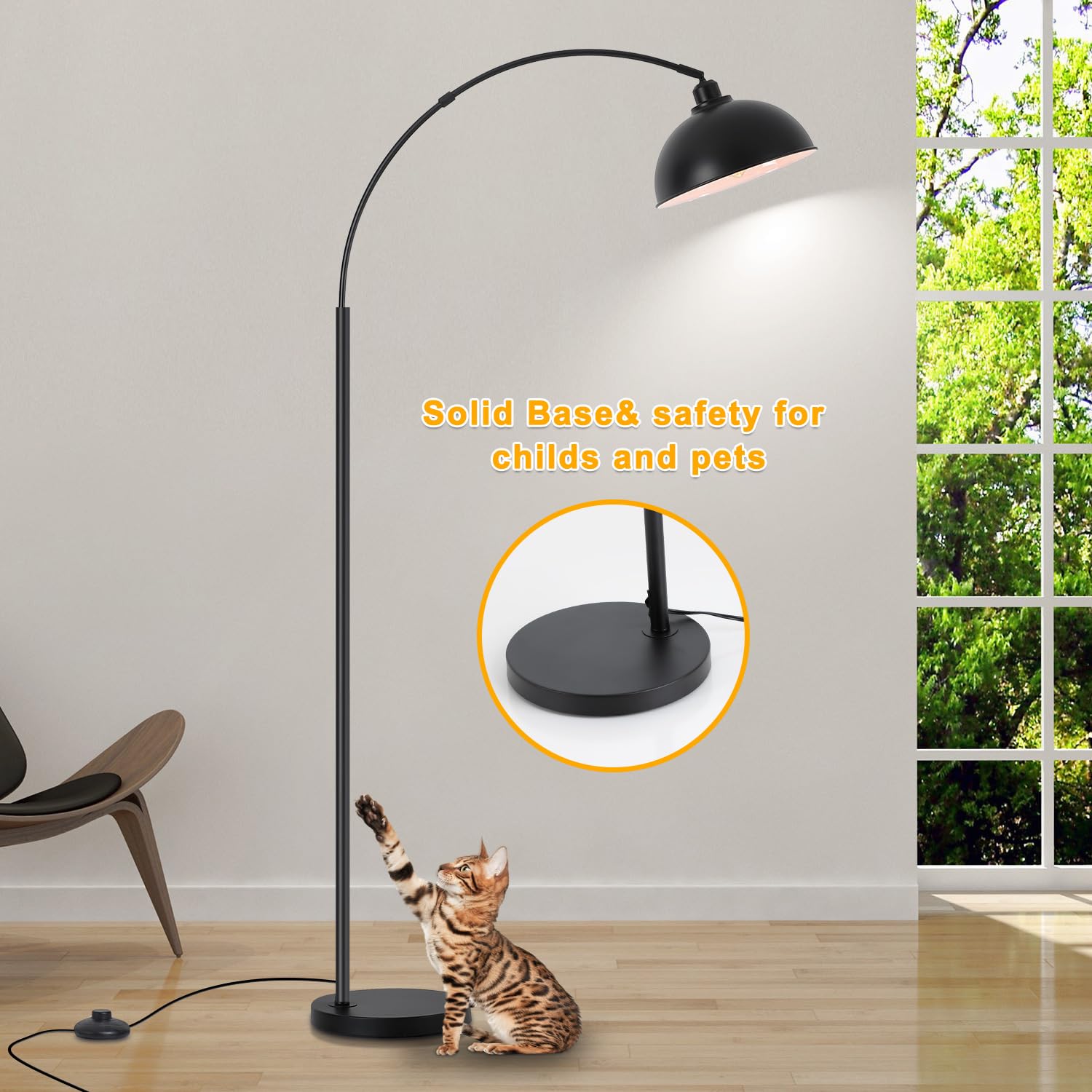 9MMML Arc Floor Lamp - Modern Farmhouse Industrial Standing Light with 360° Rotatable Arm & Metal Shade, Black Tall Lamp for Living Room, Bedroom, Office & Sofa Areas (Bulb Included) - Perfect for Reading, Working & Ambient Lighting
