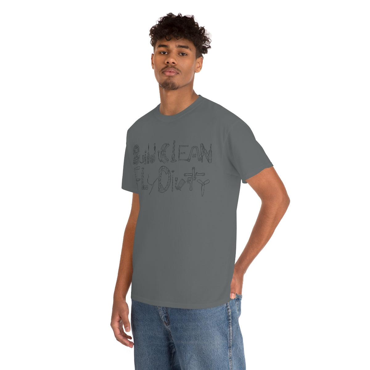 Build Clean Fly Dirty T-Shirt - Black Logo Graphic Tee for Men & Women | Casual Streetwear, Gym, Workout, and Everyday Wear