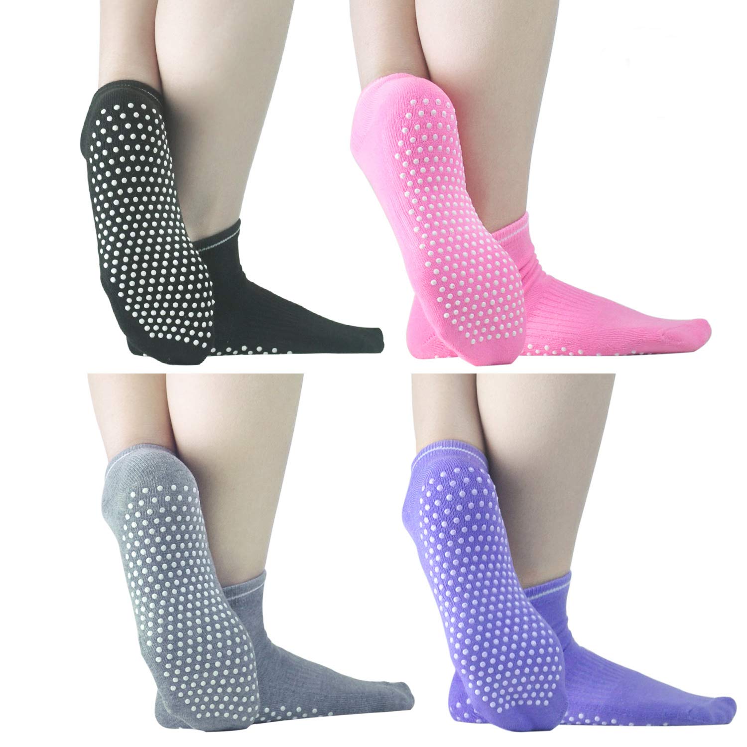 ELUTONG Non-Slip Grip Socks for Men & Women - 2 or 4 Pack Anti-Skid Floor Socks with Sticky Grippers - Perfect for Yoga, Pilates, Barre & Home Workouts