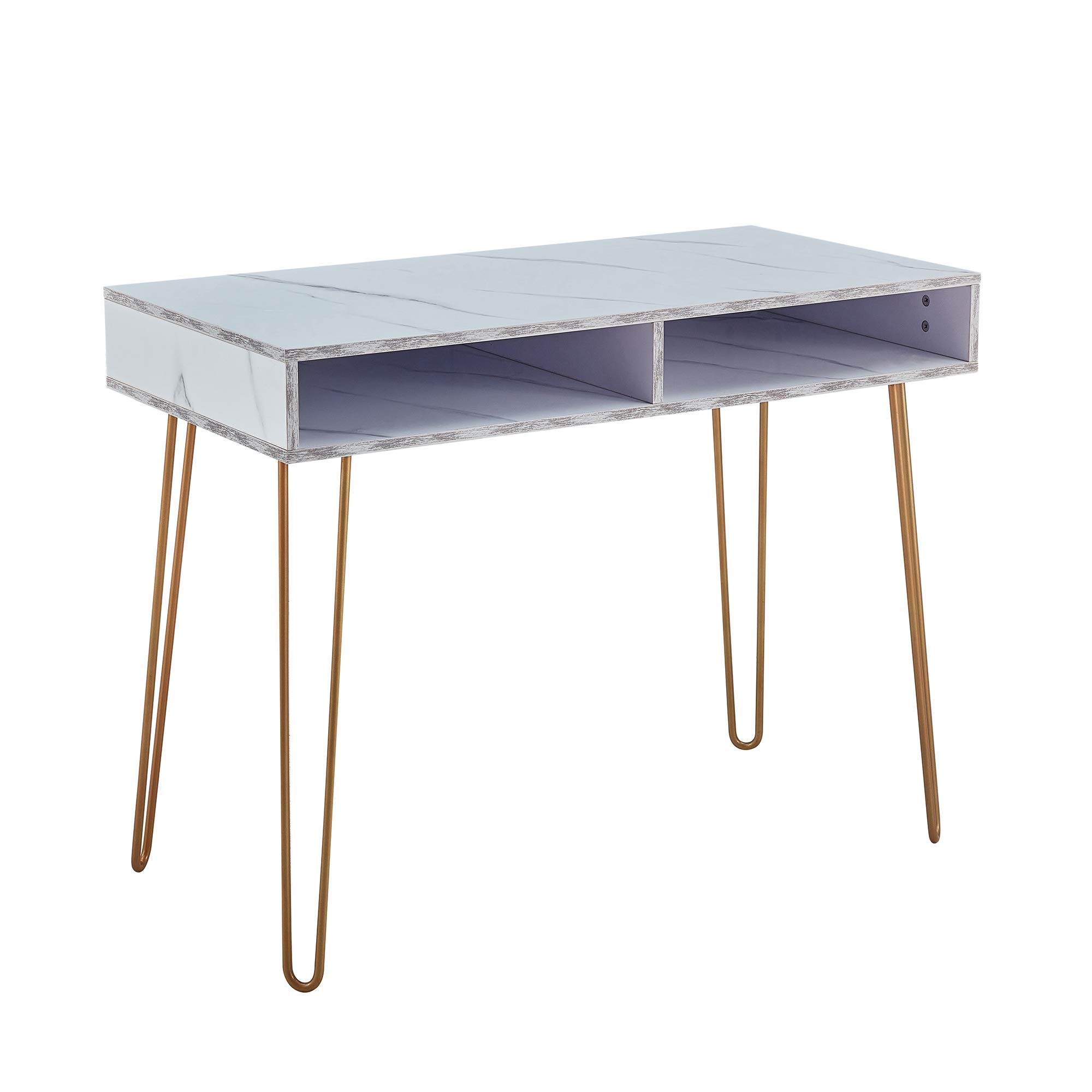 Modern Console Table with MDF Top & Sturdy Gold Metal Legs - White Entryway Sofa Table for Living Room, Hallway, or Bedroom Decor